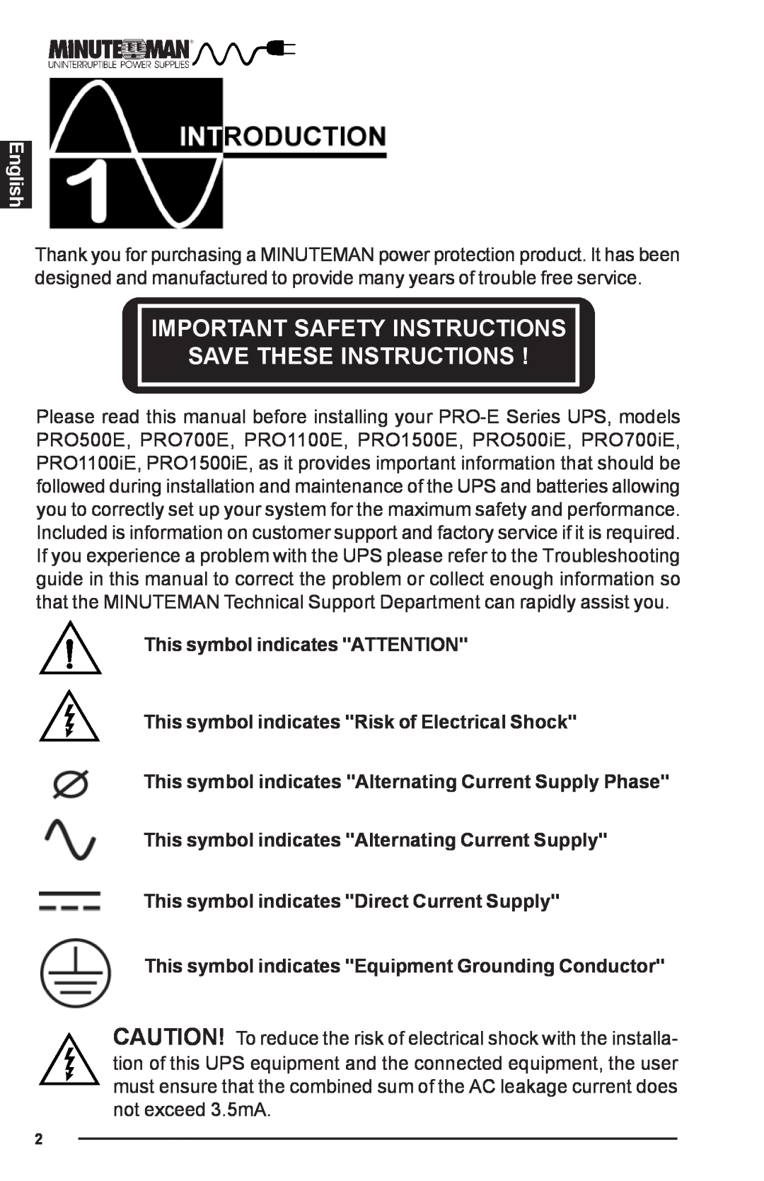 Rackmount Solutions PRO1100E, PRO700iE, PRO1500E, PRO500iE Important Safety Instructions Save These Instructions, English 