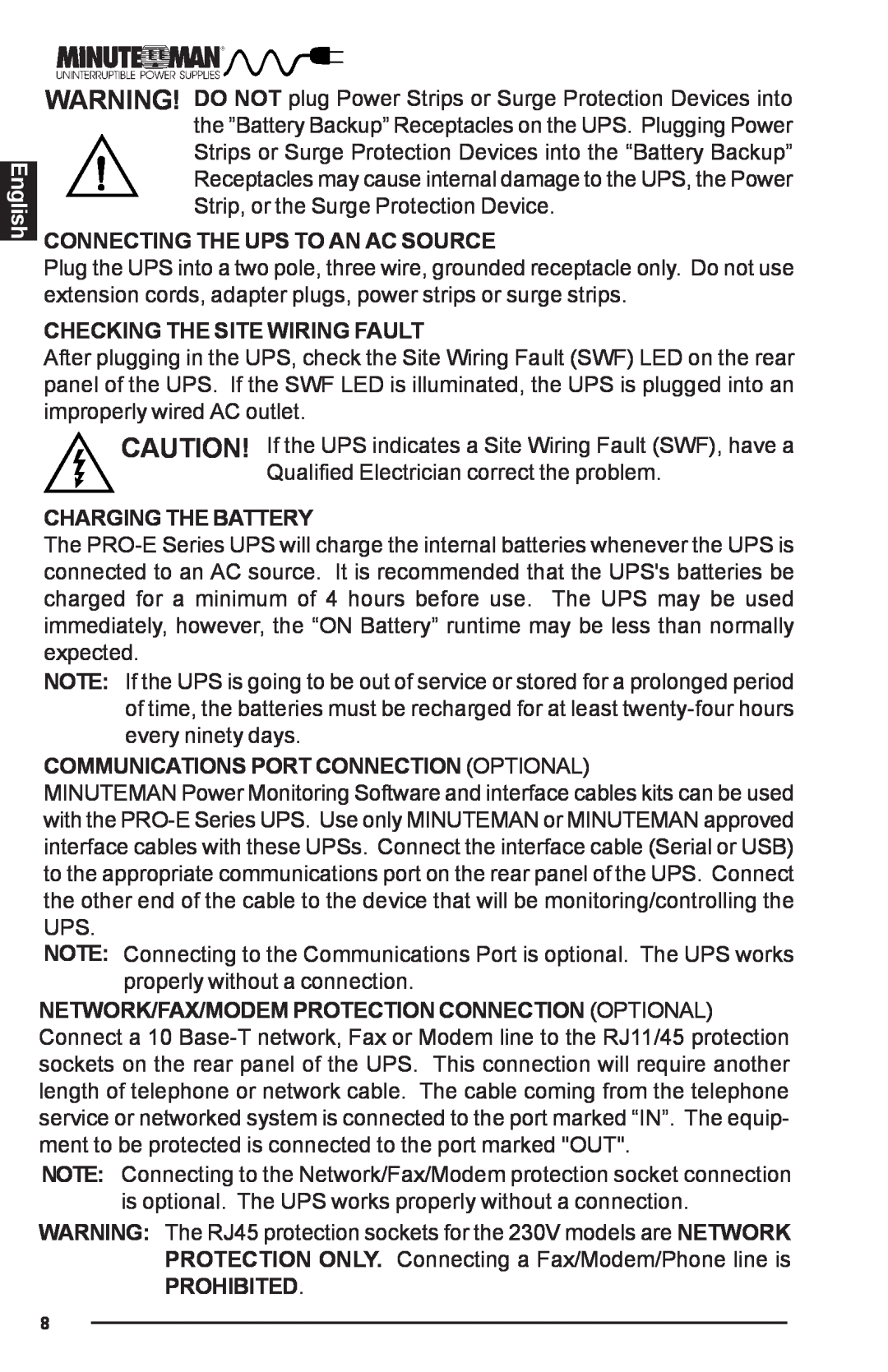 Rackmount Solutions PRO1100E manual English, Connecting The Ups To An Ac Source, Checking The Site Wiring Fault, Prohibited 