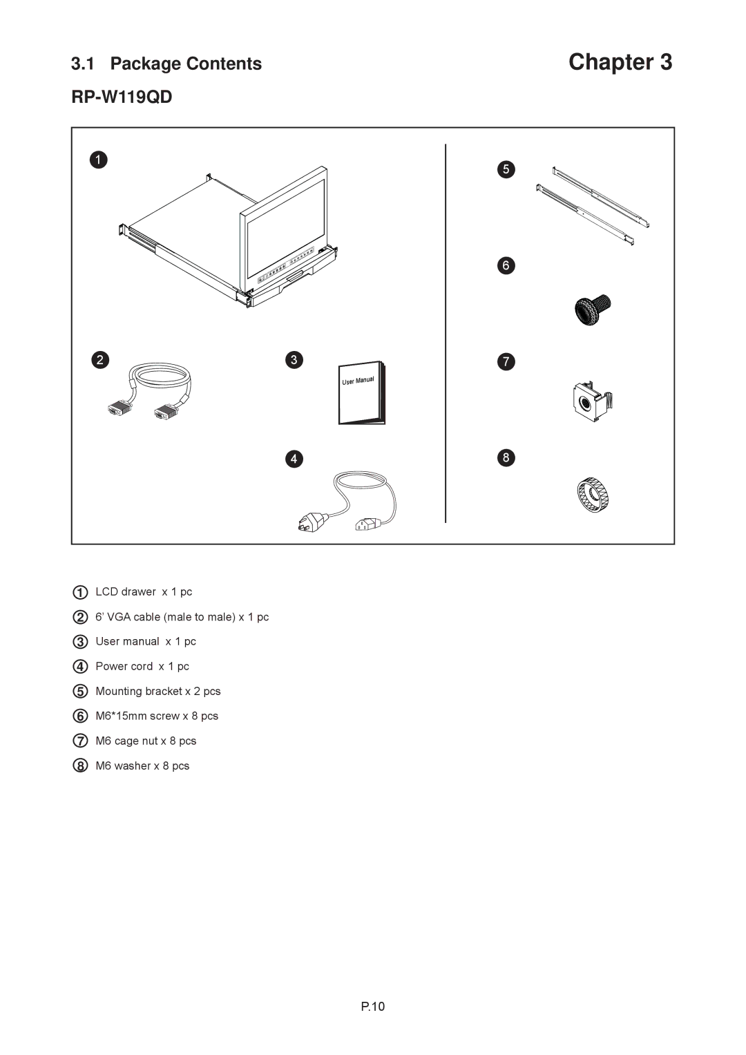 Rackmount Solutions RP-W922QD, RP-W819QD, RP-817QD, RP-919QD, RP-120QD, RP-117QD, RP-119QD, RP-1020QD manual RP-W119QD 