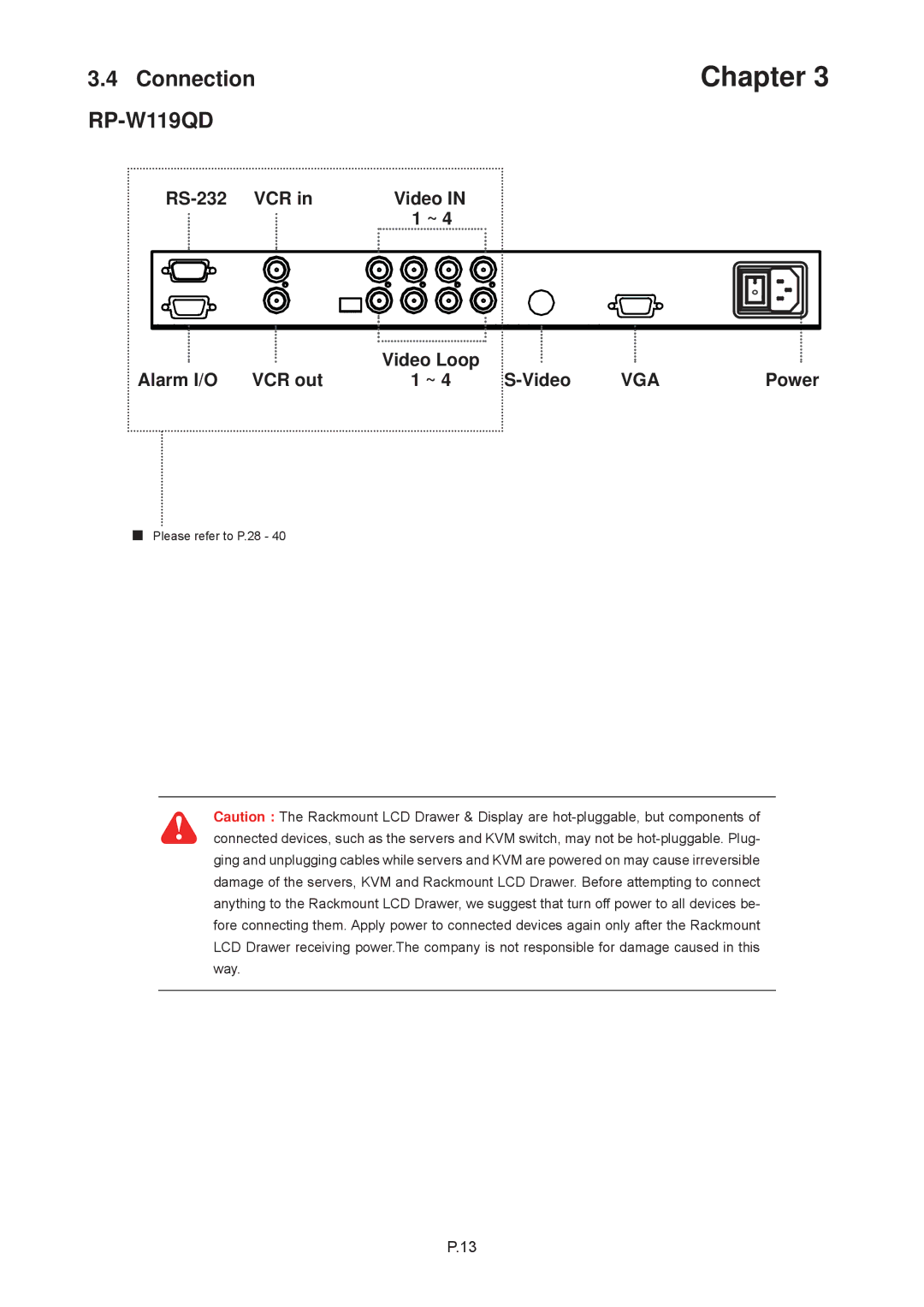 Rackmount Solutions RP-1020QD, RP-W819QD, RP-817QD, RP-W119QD, RP-919QD, RP-120QD, RP-W922QD, RP-117QD, RP-119QD manual Connection 