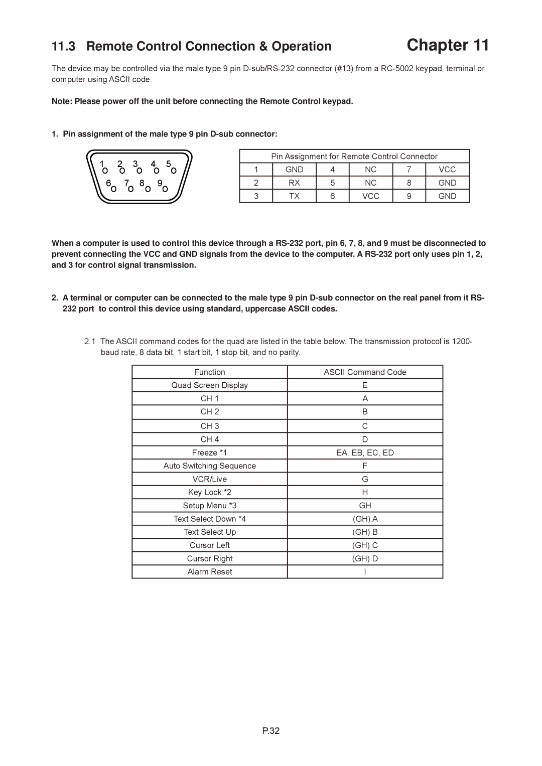 Rackmount Solutions RP-W819QD, RP-817QD, RP-W119QD, RP-919QD manual 3 4, Pin assignment of the male type 9 pin D-sub connector 