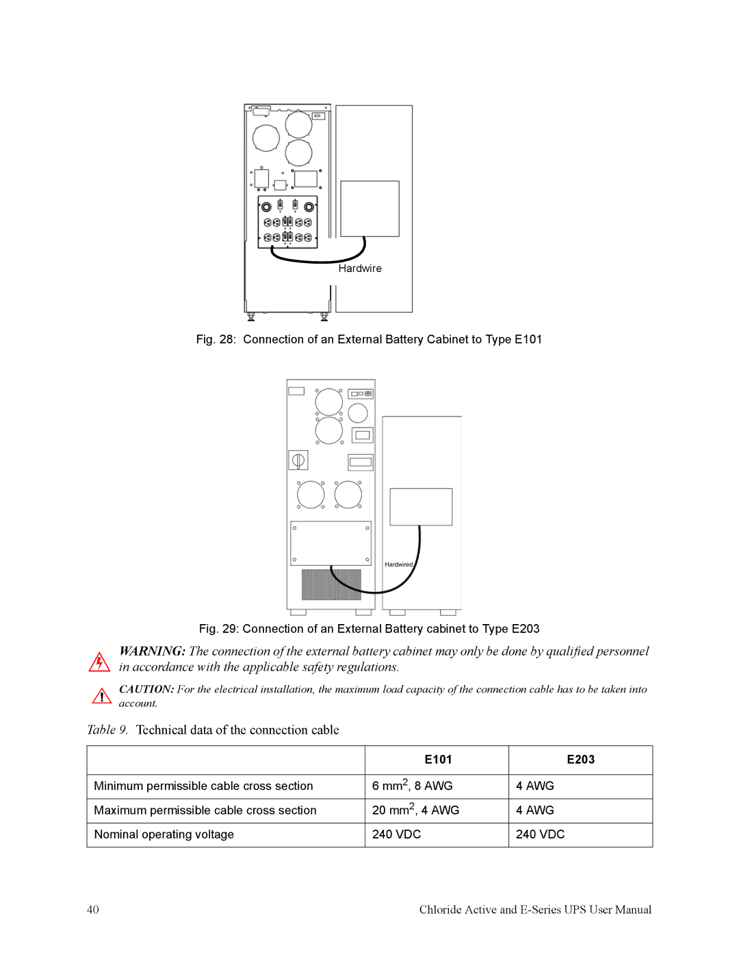 Rackmount Solutions VA 10000, VA 3000, VA 700, VA 6000, VA 20000 manual Technical data of the connection cable, E101 E203 