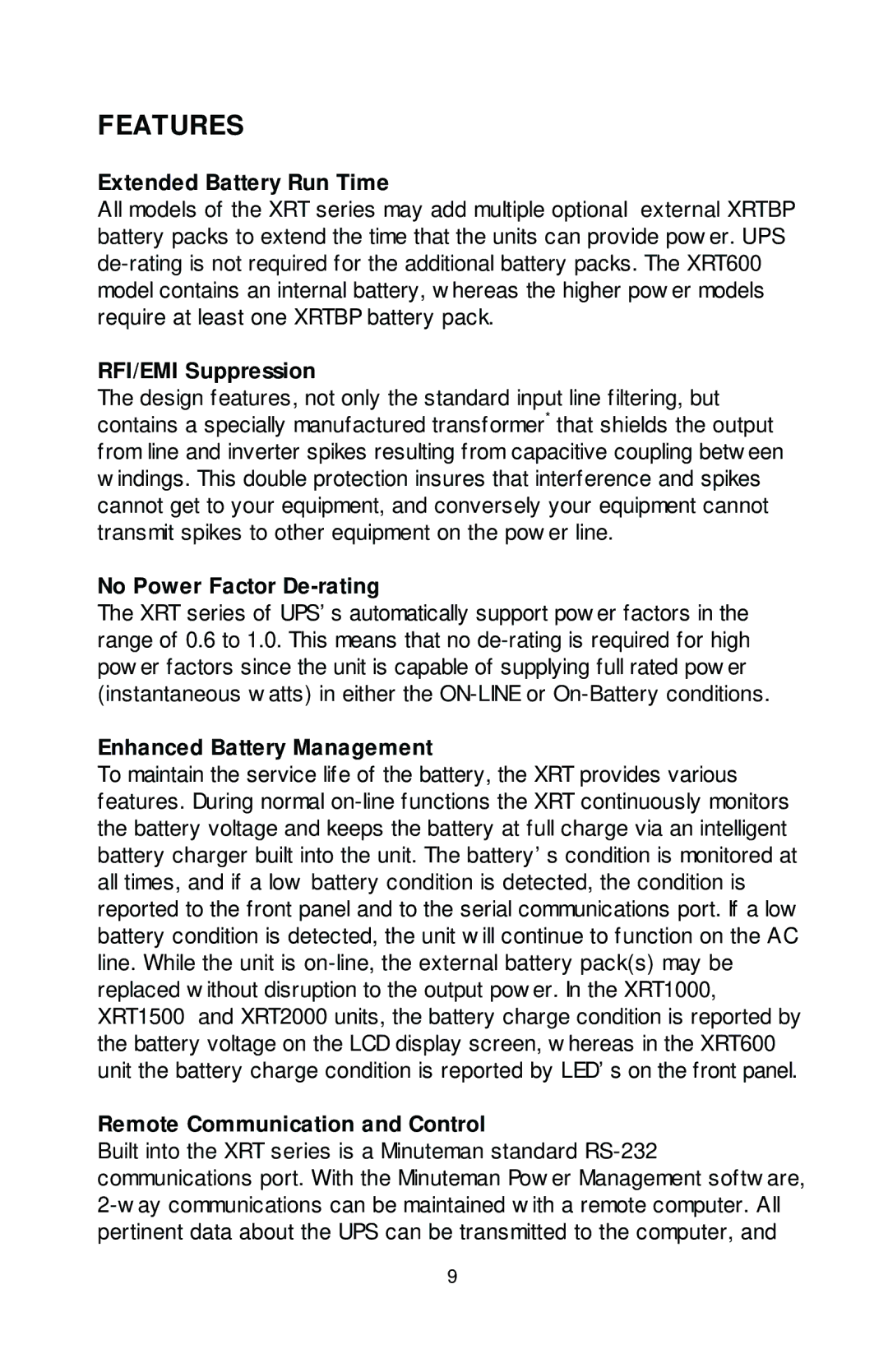 Rackmount Solutions XRT Series manual Features 