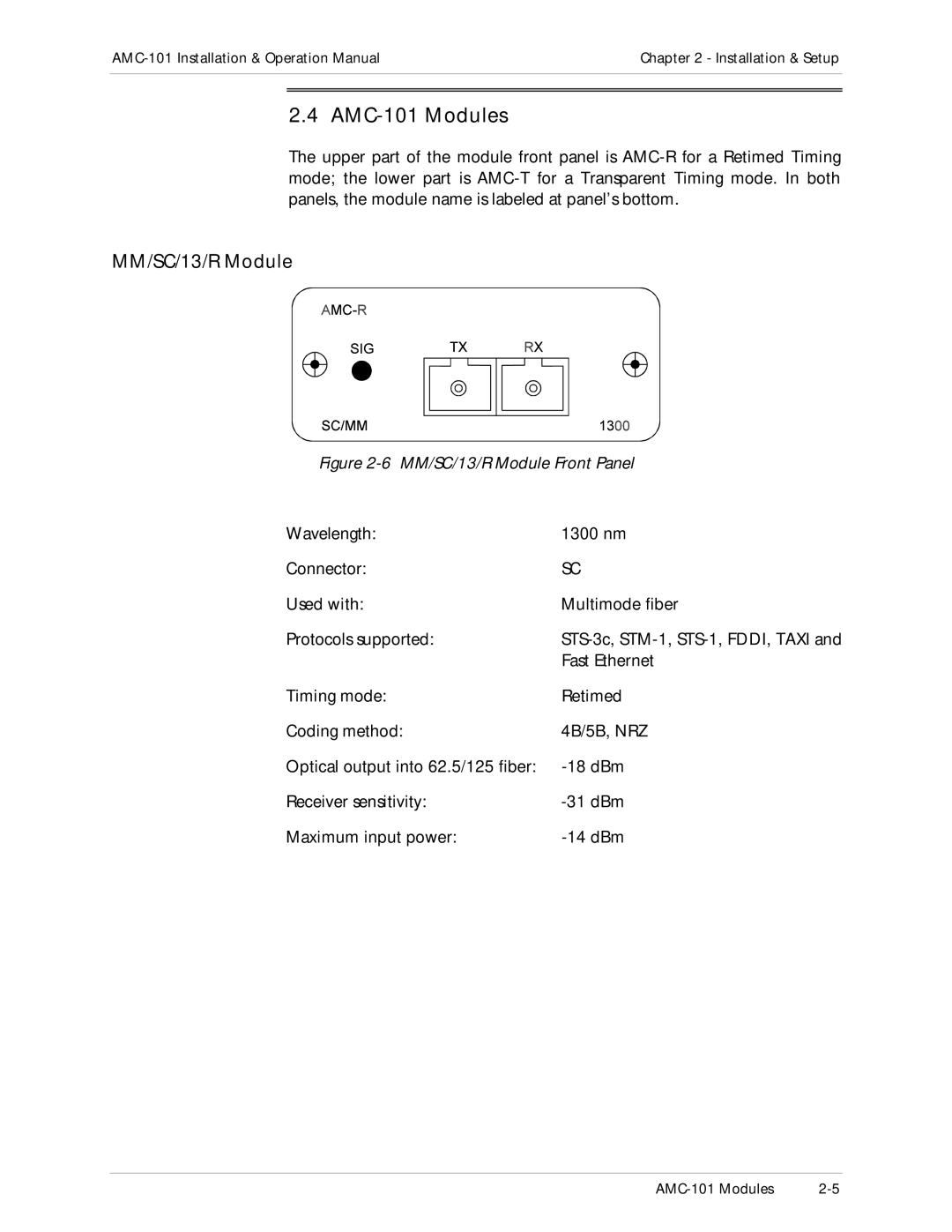 RAD Data comm operation manual AMC-101 Modules, MM/SC/13/R Module 