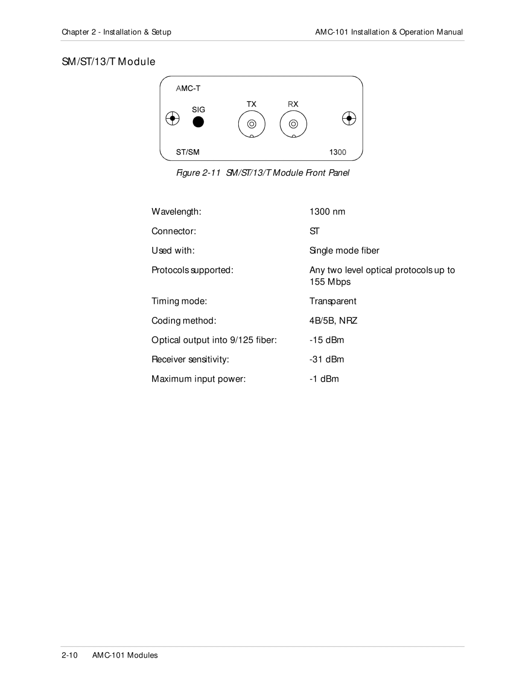 RAD Data comm AMC-101 operation manual 11 SM/ST/13/T Module Front Panel 