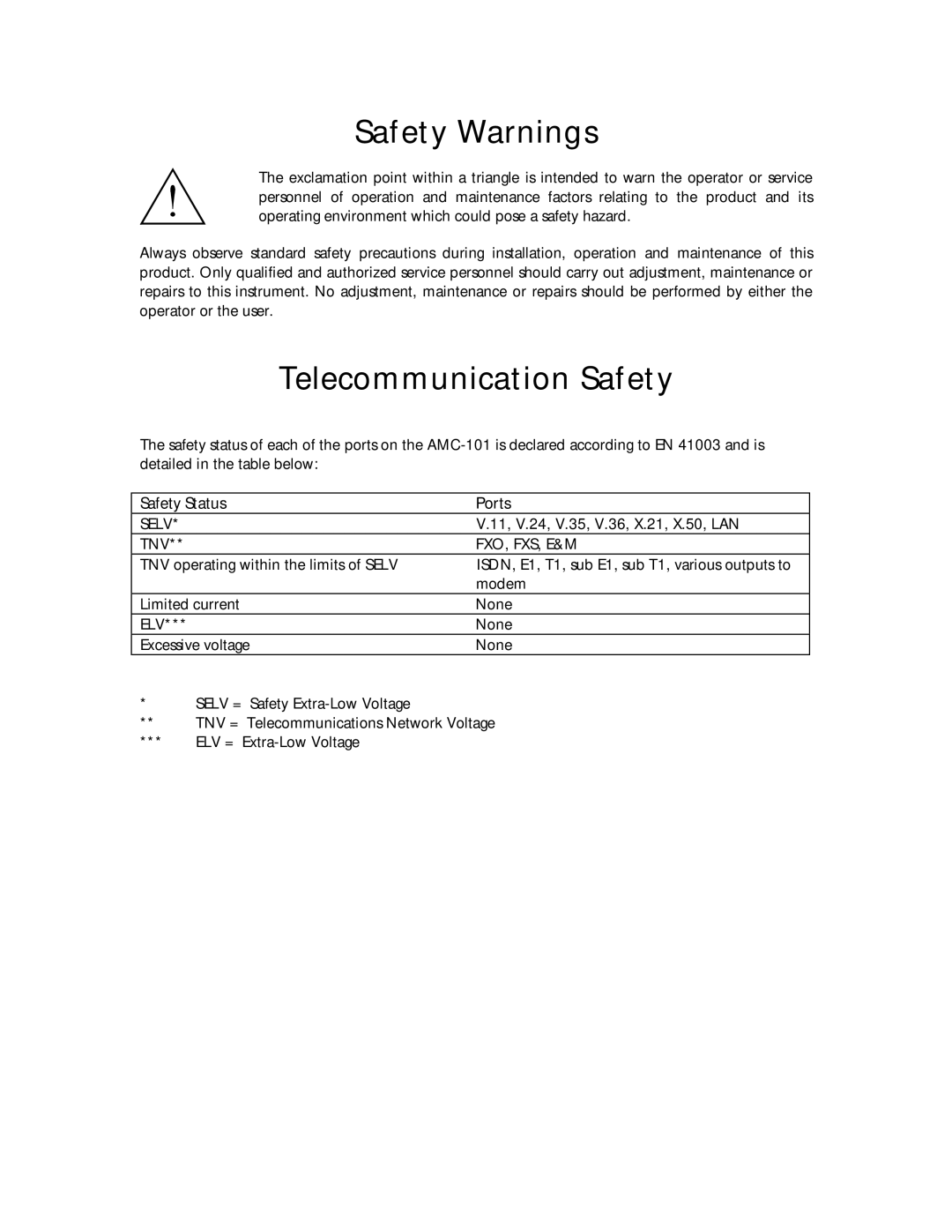 RAD Data comm AMC-101 operation manual Safety Warnings 