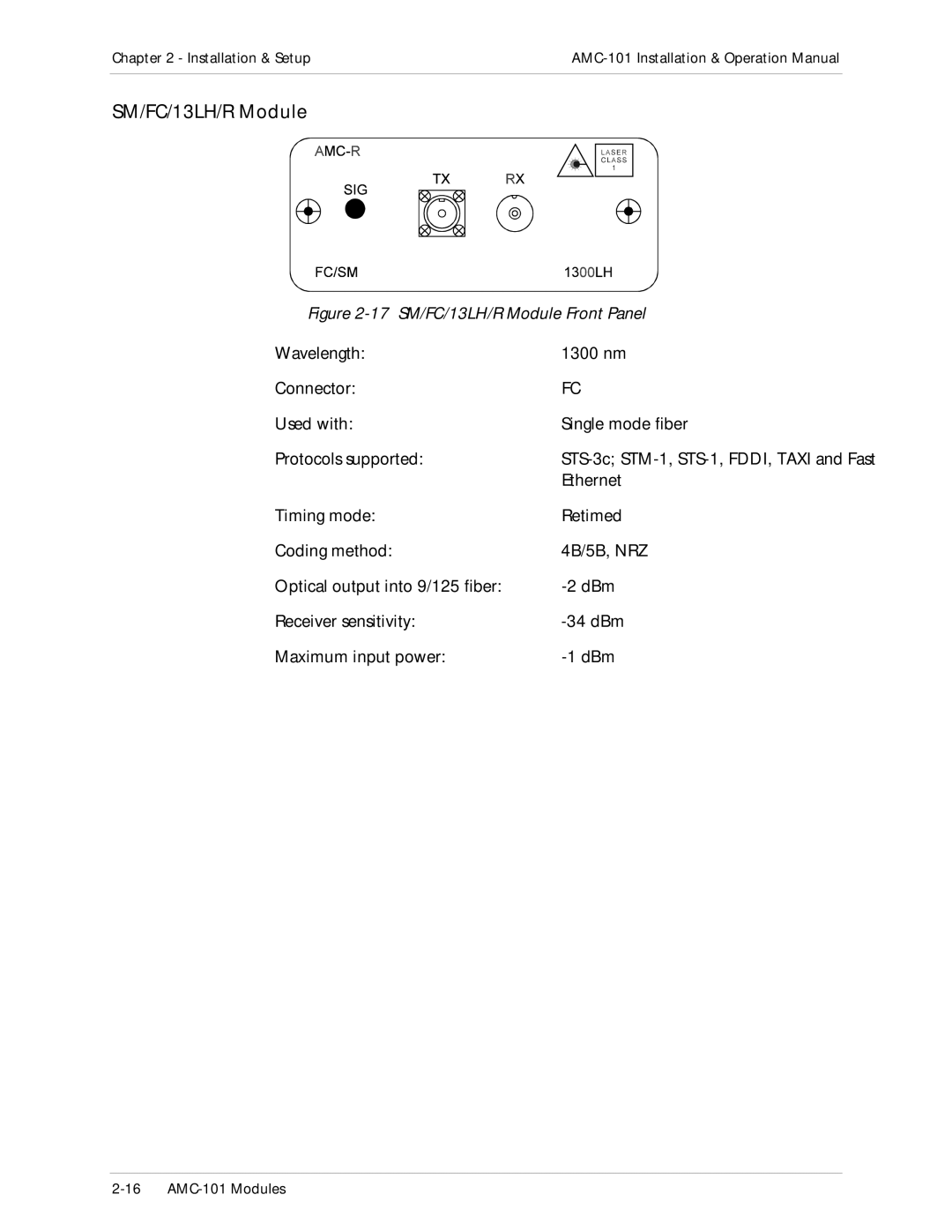 RAD Data comm AMC-101 operation manual 17 SM/FC/13LH/R Module Front Panel 