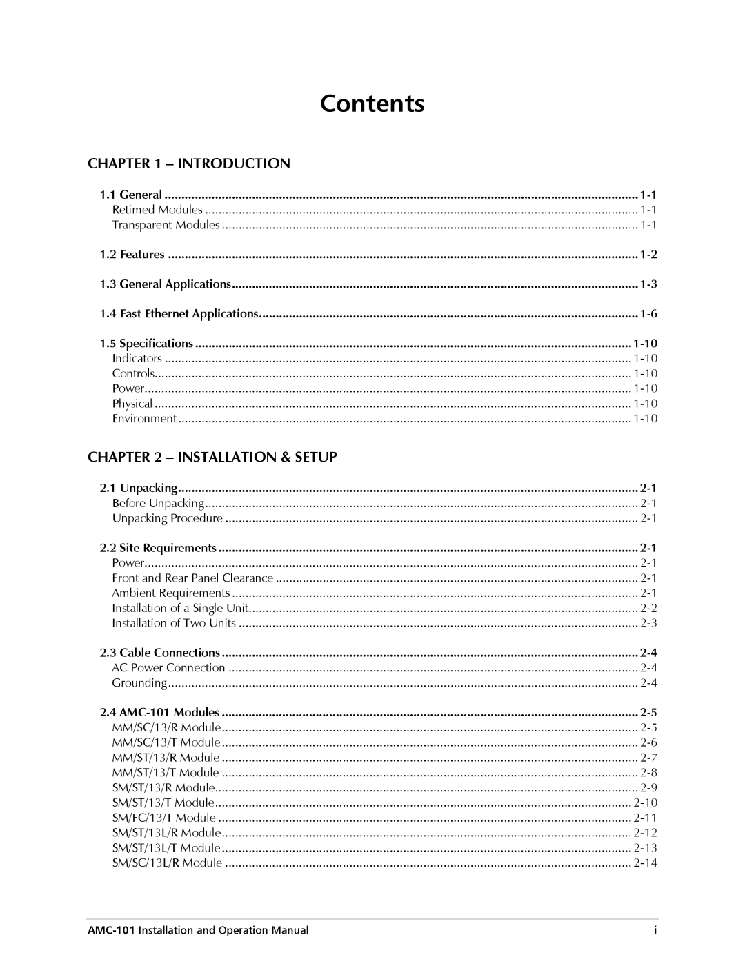 RAD Data comm AMC-101 operation manual Contents 