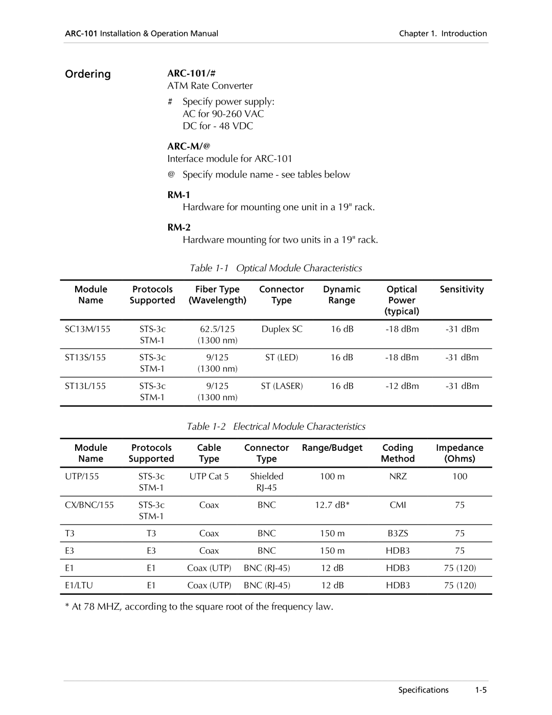 RAD Data comm operation manual Ordering ARC-101/#, RM-1, RM-2 