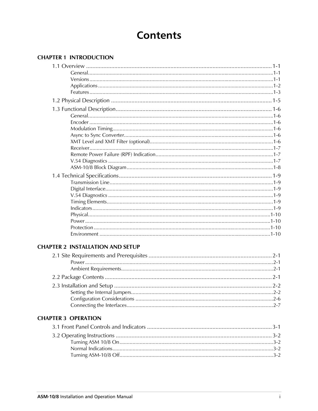 RAD Data comm ASM-10/8 operation manual Rqwhqwv 