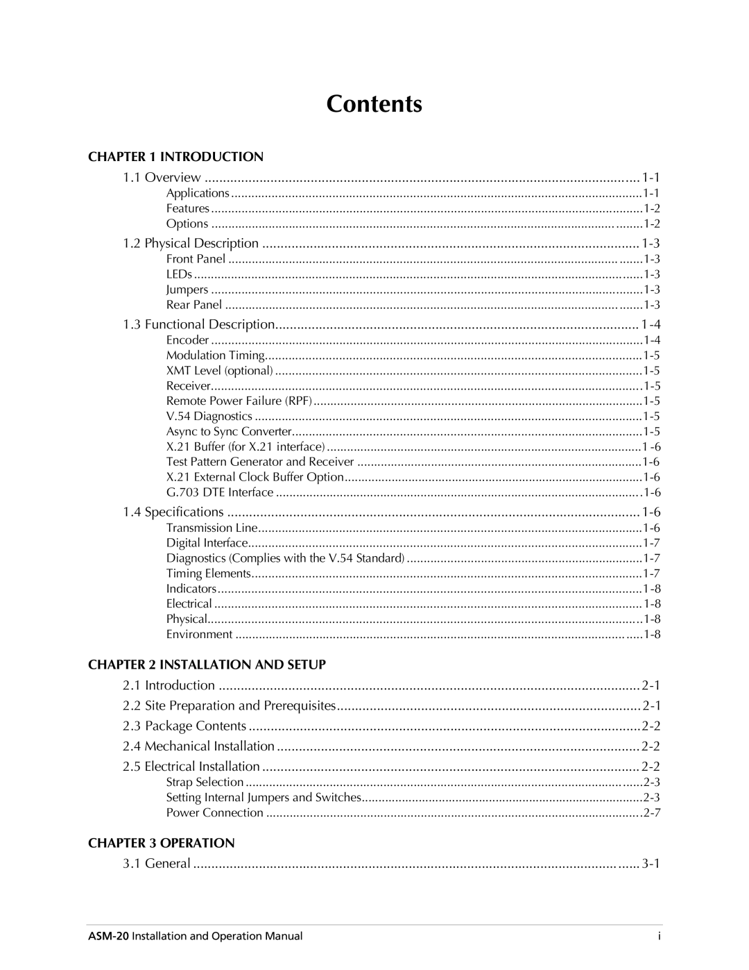 RAD Data comm ASM-20 operation manual Contents 