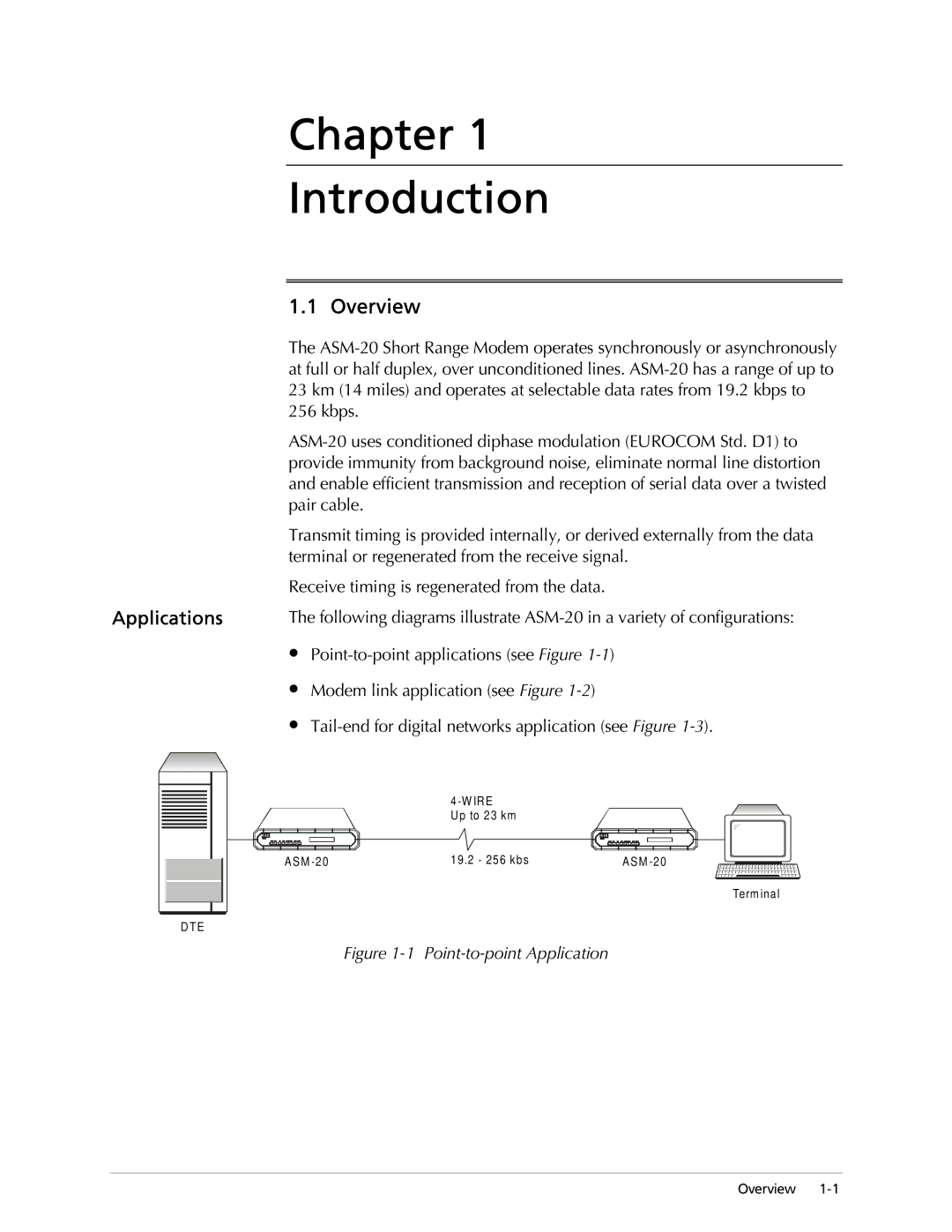 RAD Data comm ASM-20 operation manual Chapter Introduction, Overview, Applications 