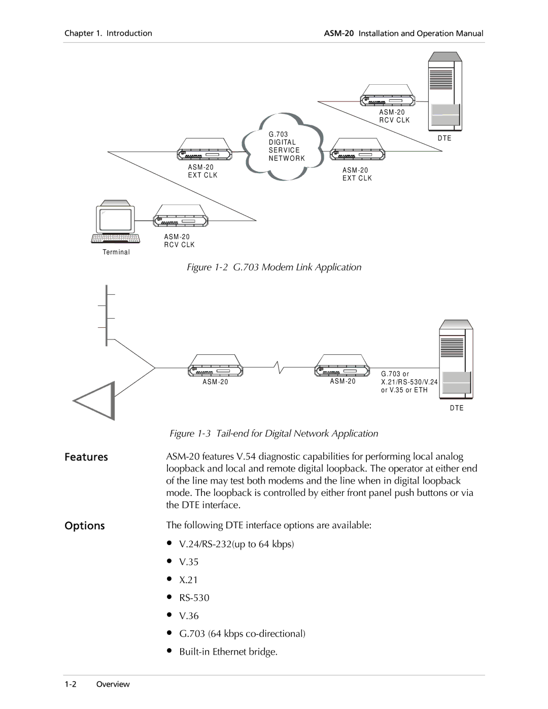 RAD Data comm ASM-20 operation manual Following DTE interface options are available 