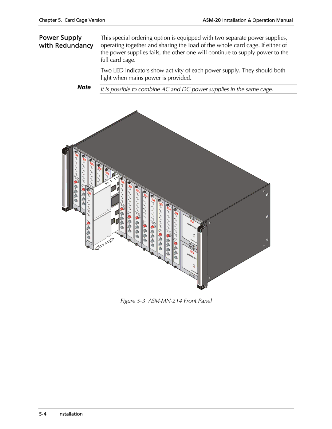 RAD Data comm ASM-20 operation manual Power Supply with Redundancy, ASM-MN-214 Front Panel 