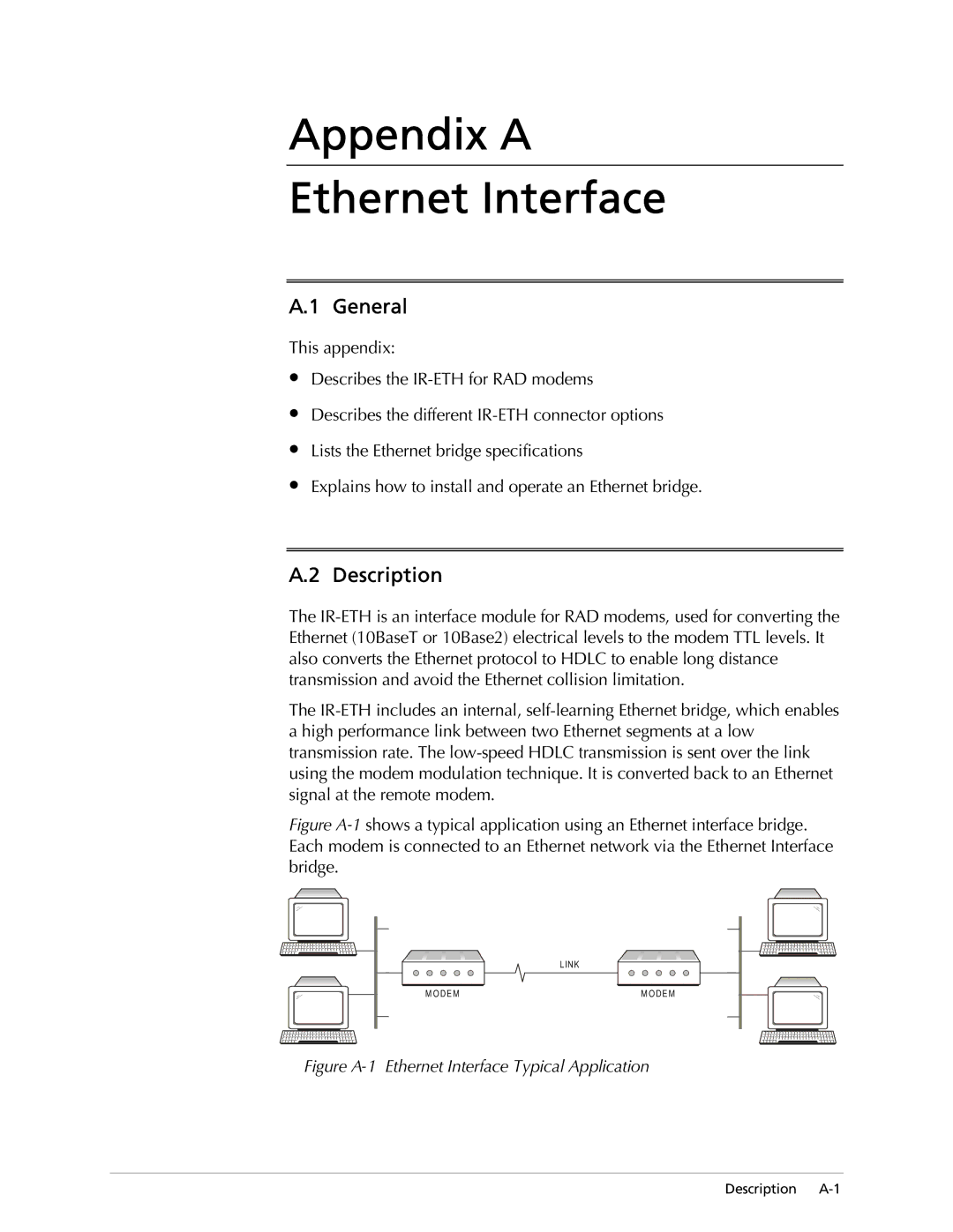 RAD Data comm ASM-20 operation manual Appendix a Ethernet Interface, Description 