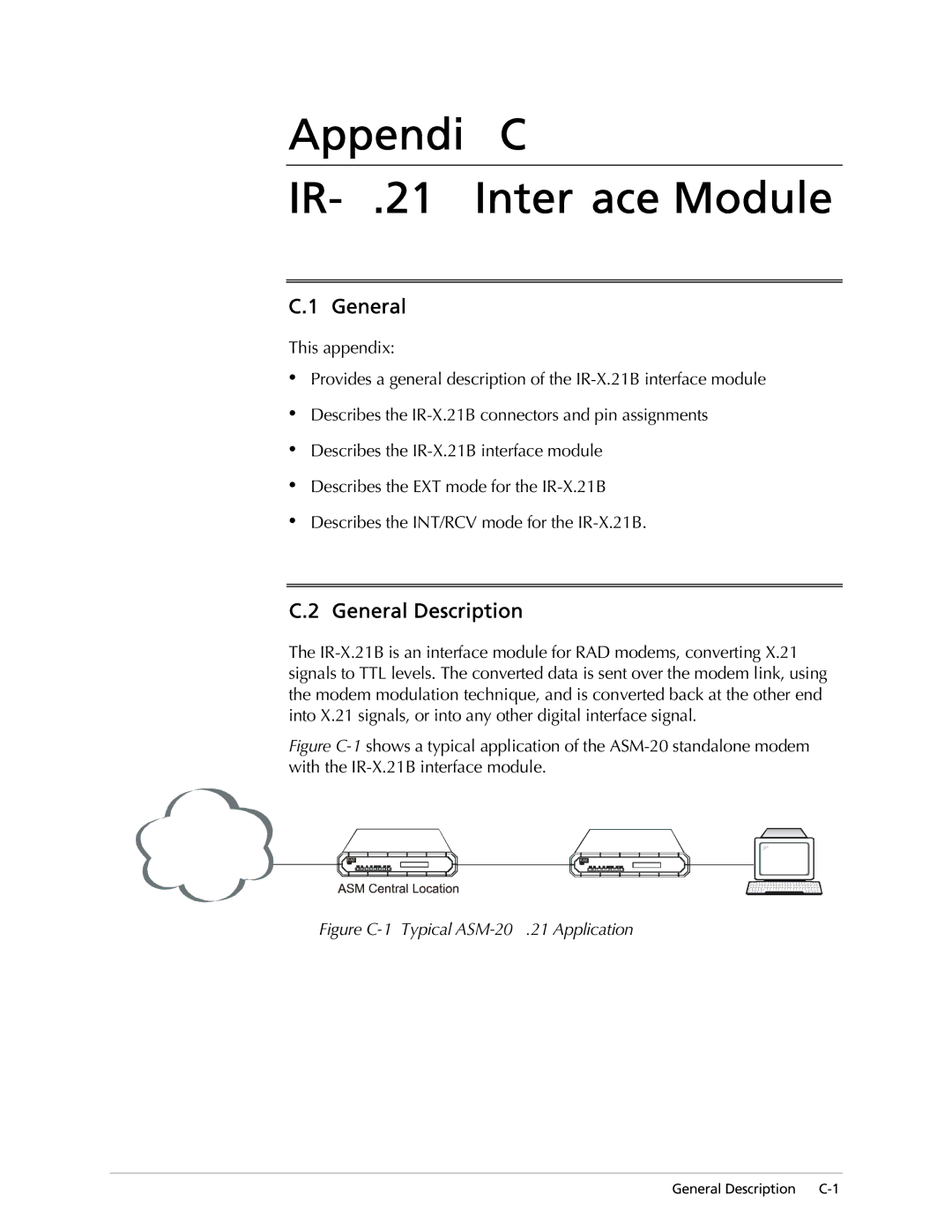 RAD Data comm operation manual Appendix C IR-X.21B Interface Module, Figure C-1 Typical ASM-20 X.21 Application 