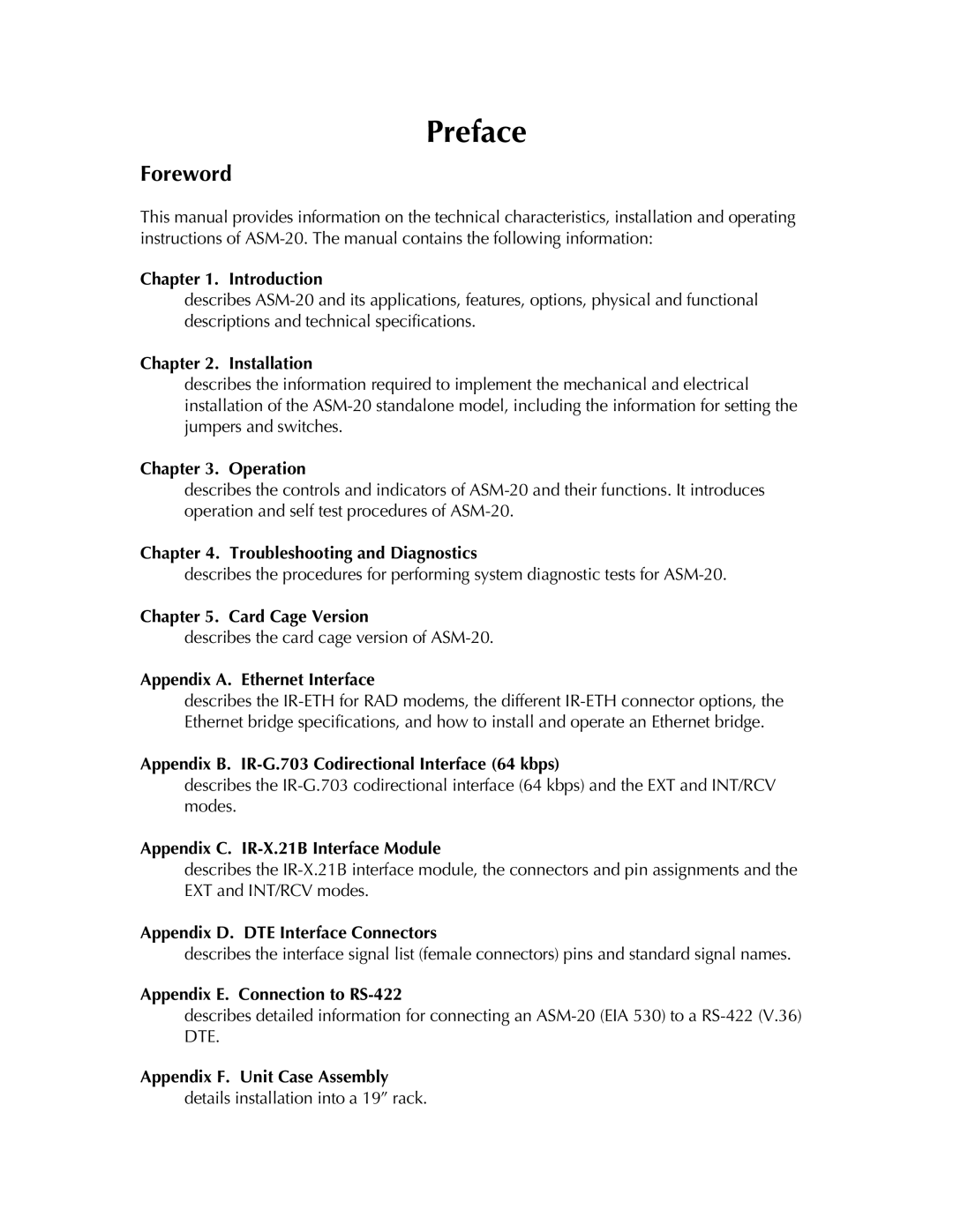 RAD Data comm ASM-20 operation manual Preface 