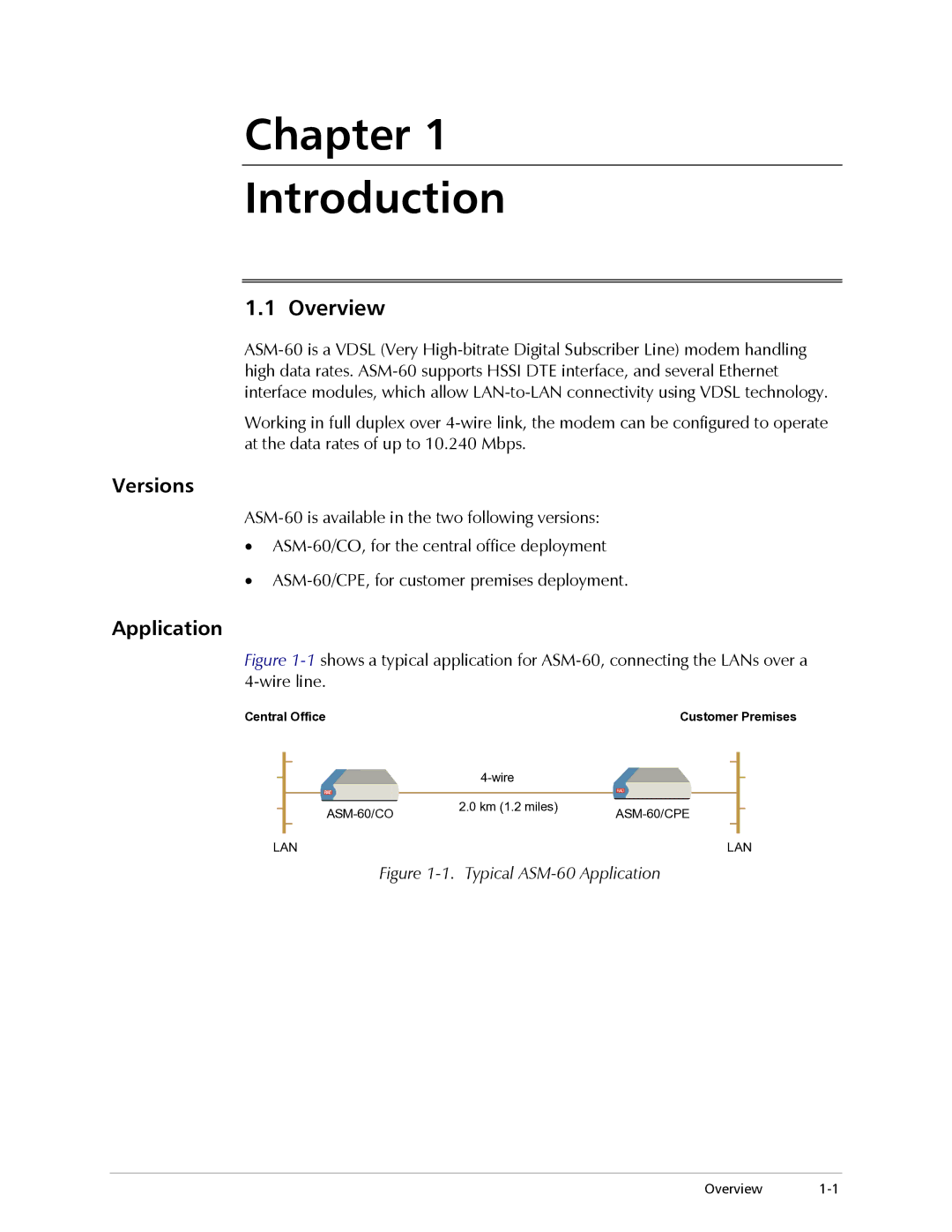 RAD Data comm ASM-60 operation manual Chapter Introduction, Overview, Versions, Application 