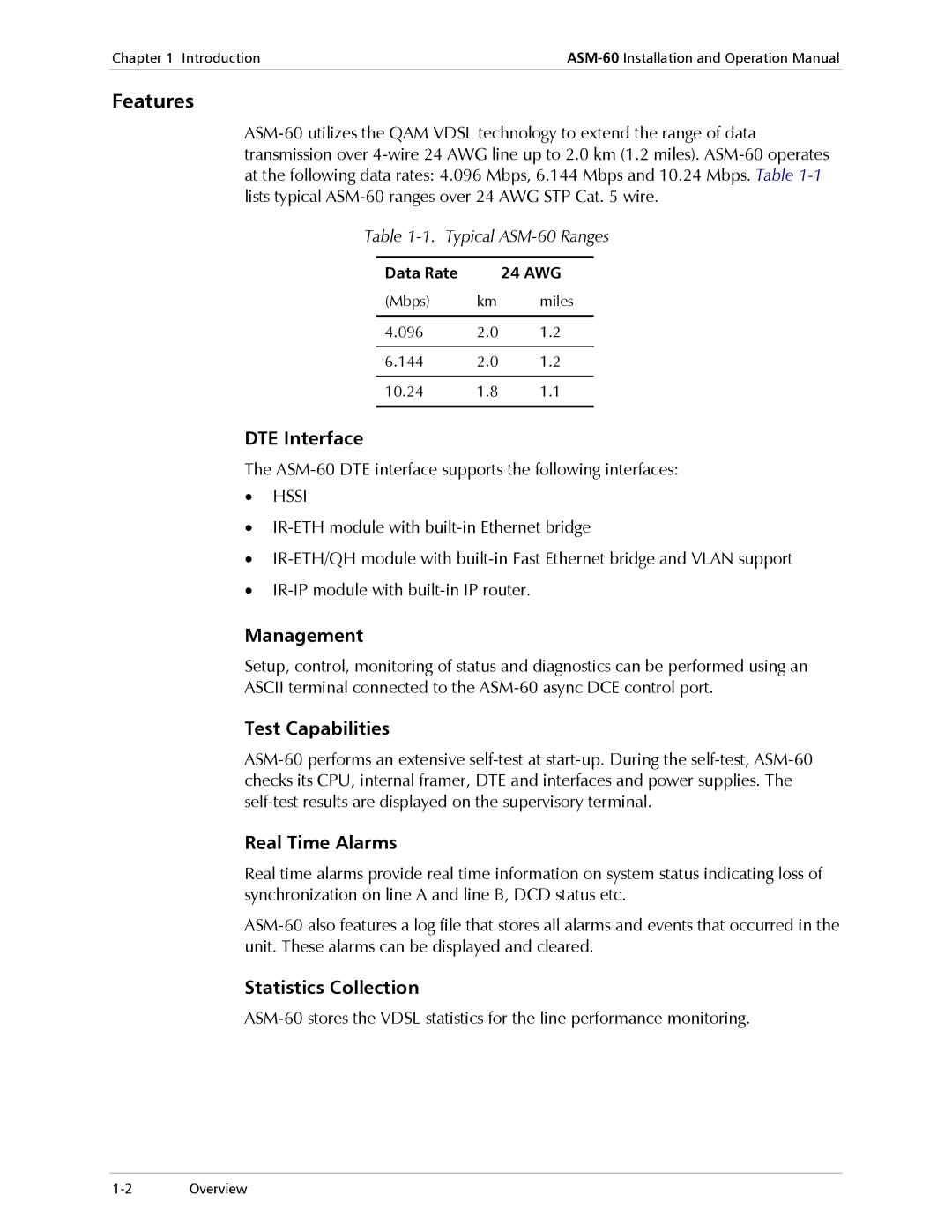 RAD Data comm ASM-60 operation manual Features 