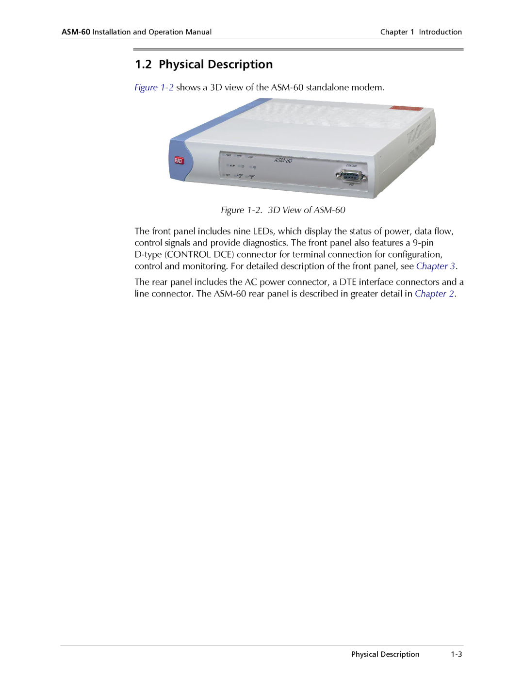 RAD Data comm operation manual Physical Description, D View of ASM-60 