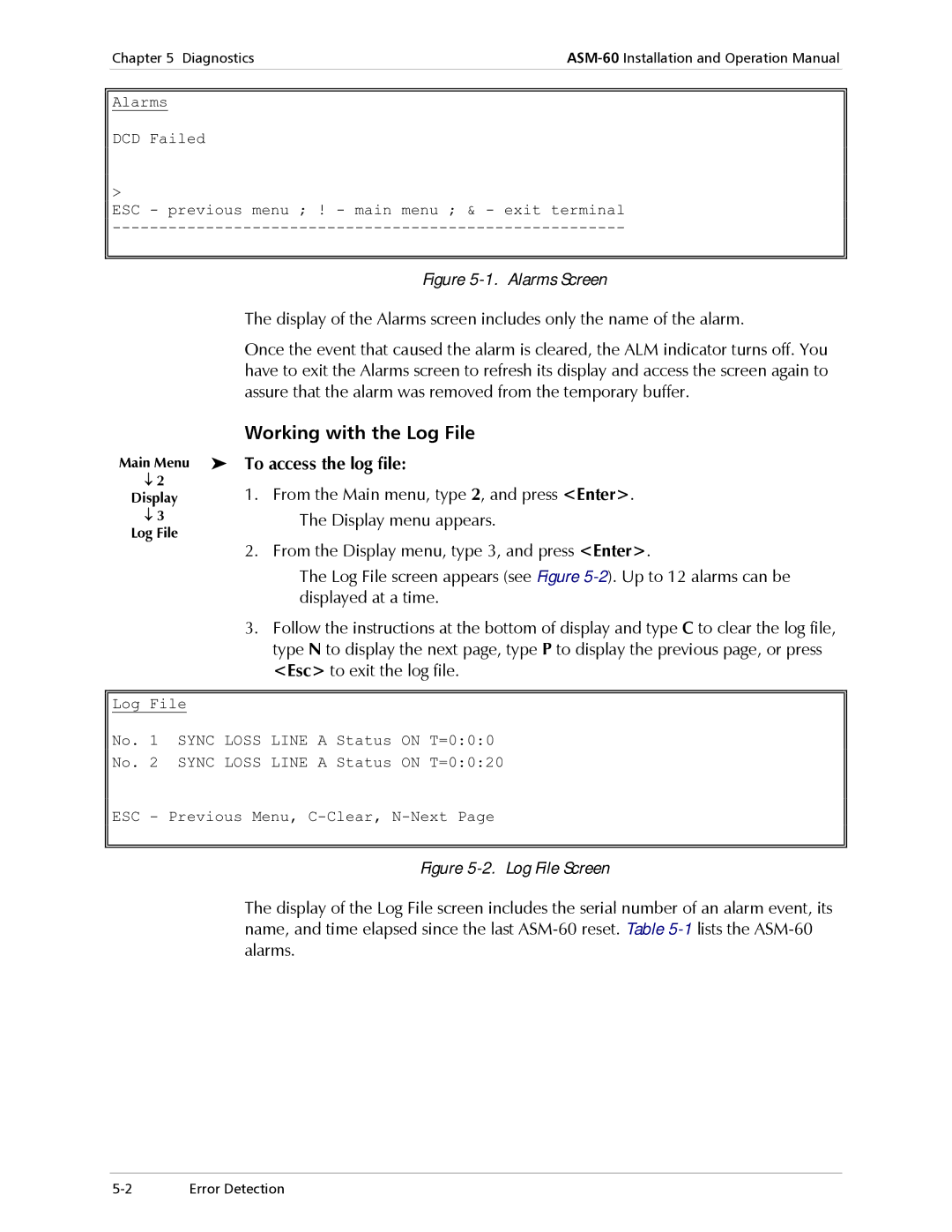 RAD Data comm ASM-60 operation manual Working with the Log File, To access the log file 