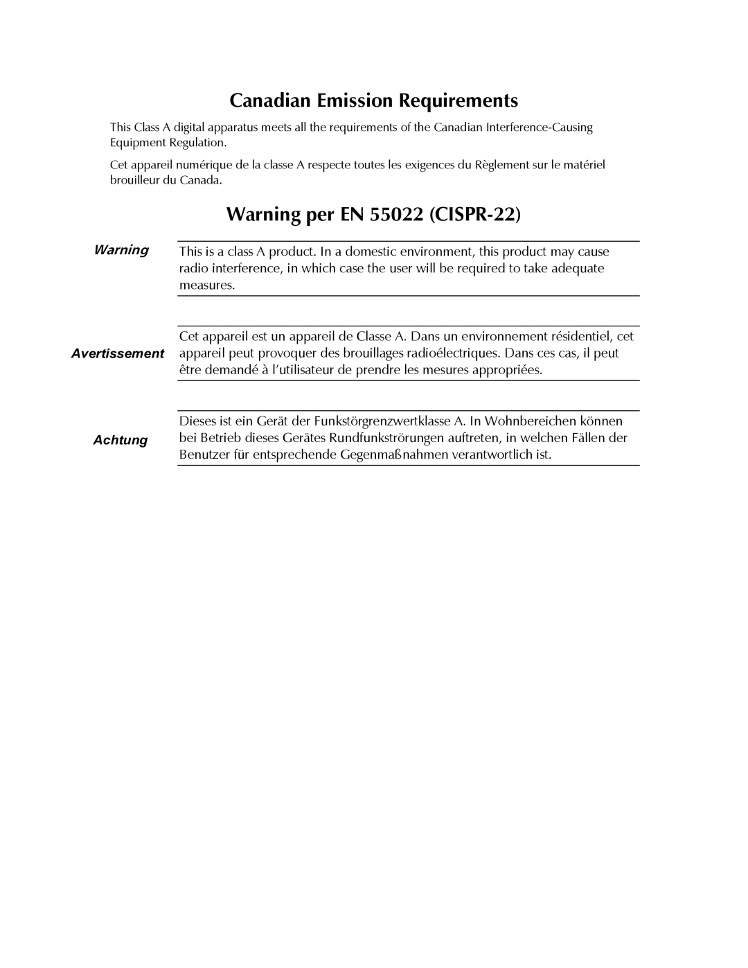 RAD Data comm ASM-60 operation manual Canadian Emission Requirements 