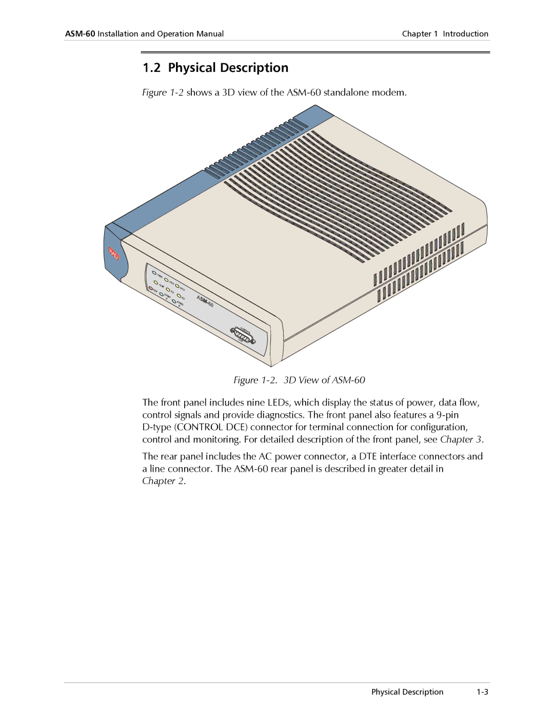 RAD Data comm operation manual Physical Description, D View of ASM-60 