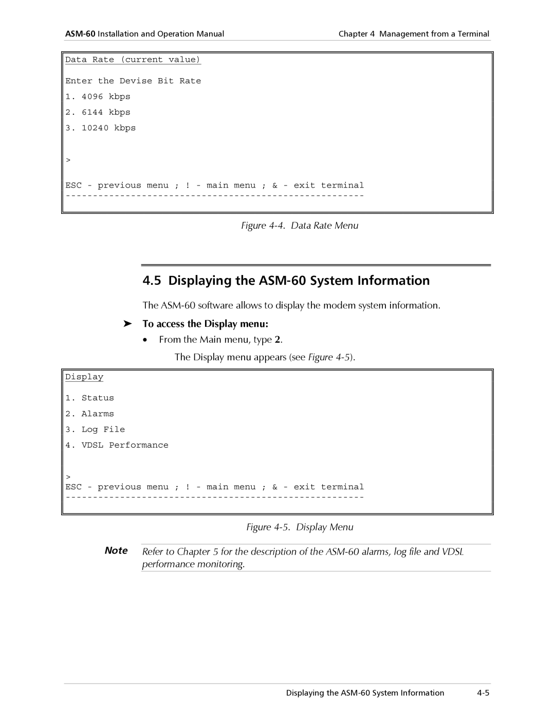 RAD Data comm operation manual Displaying the ASM-60 System Information, To access the Display menu 