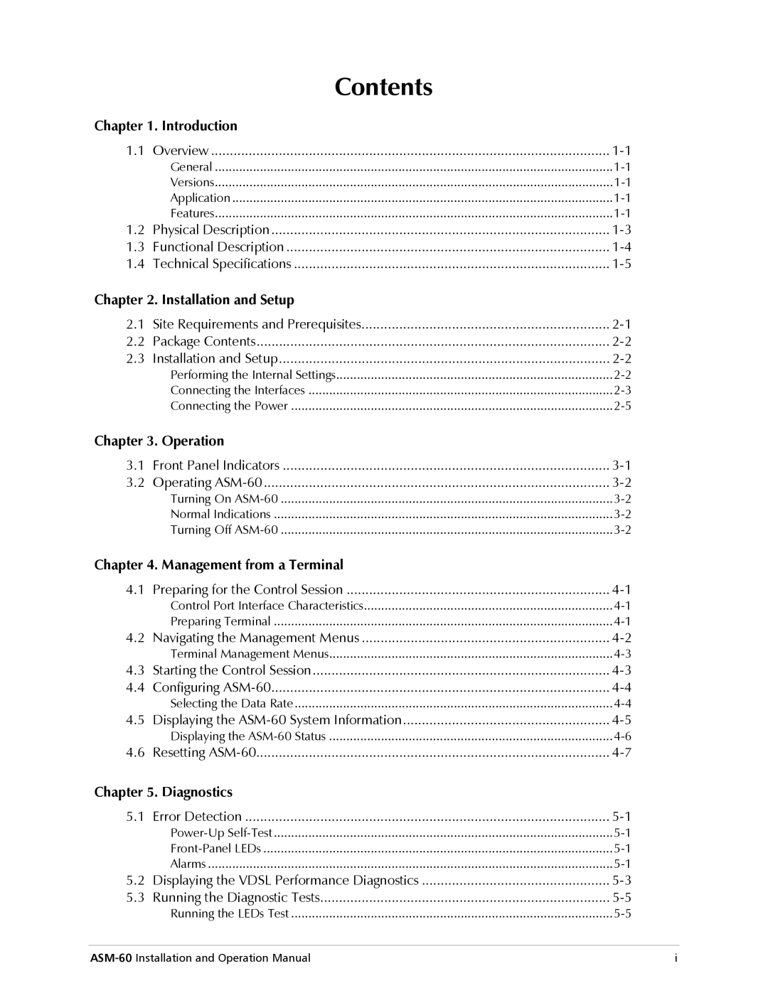 RAD Data comm ASM-60 operation manual Contents 