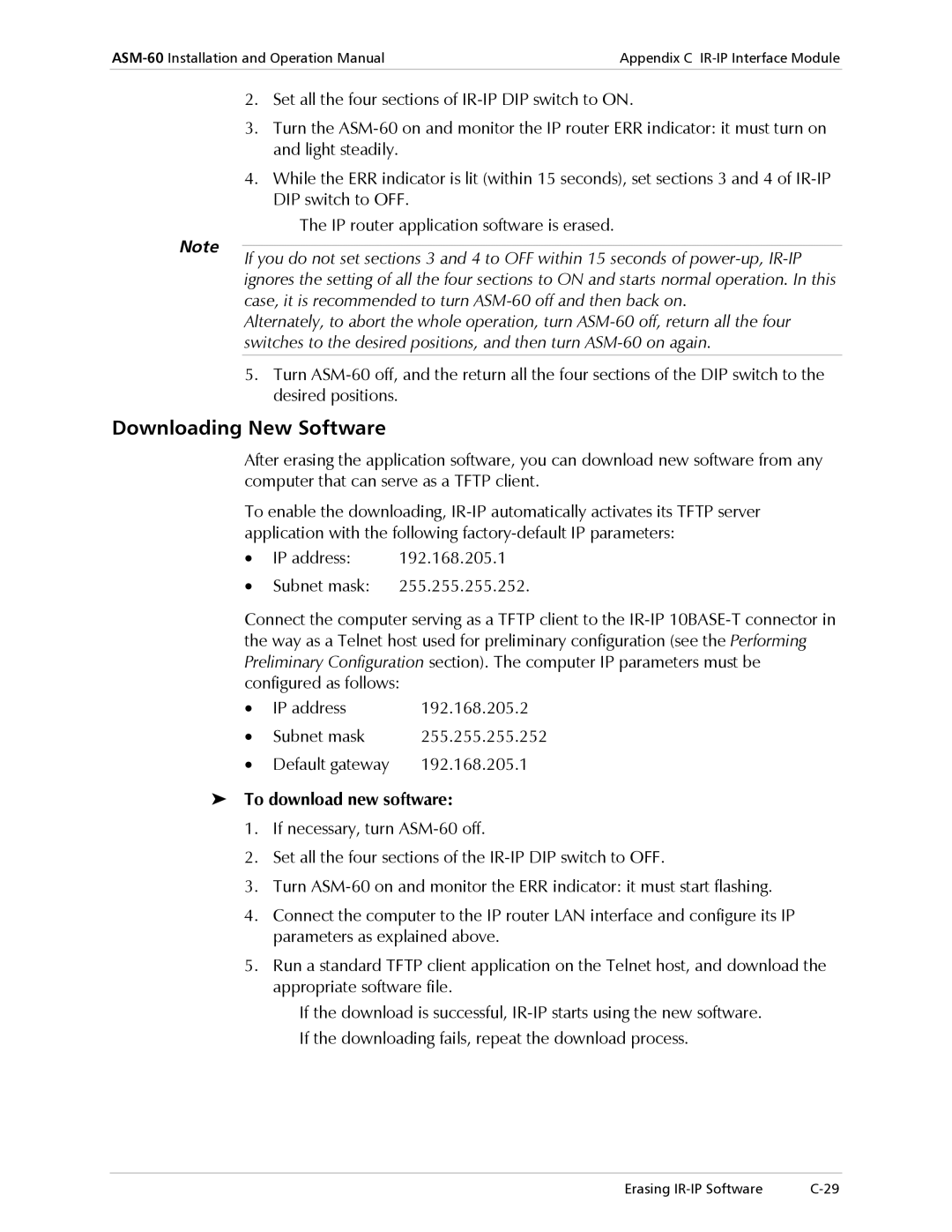 RAD Data comm operation manual Downloading New Software, Case, it is recommended to turn ASM-60 off and then back on 