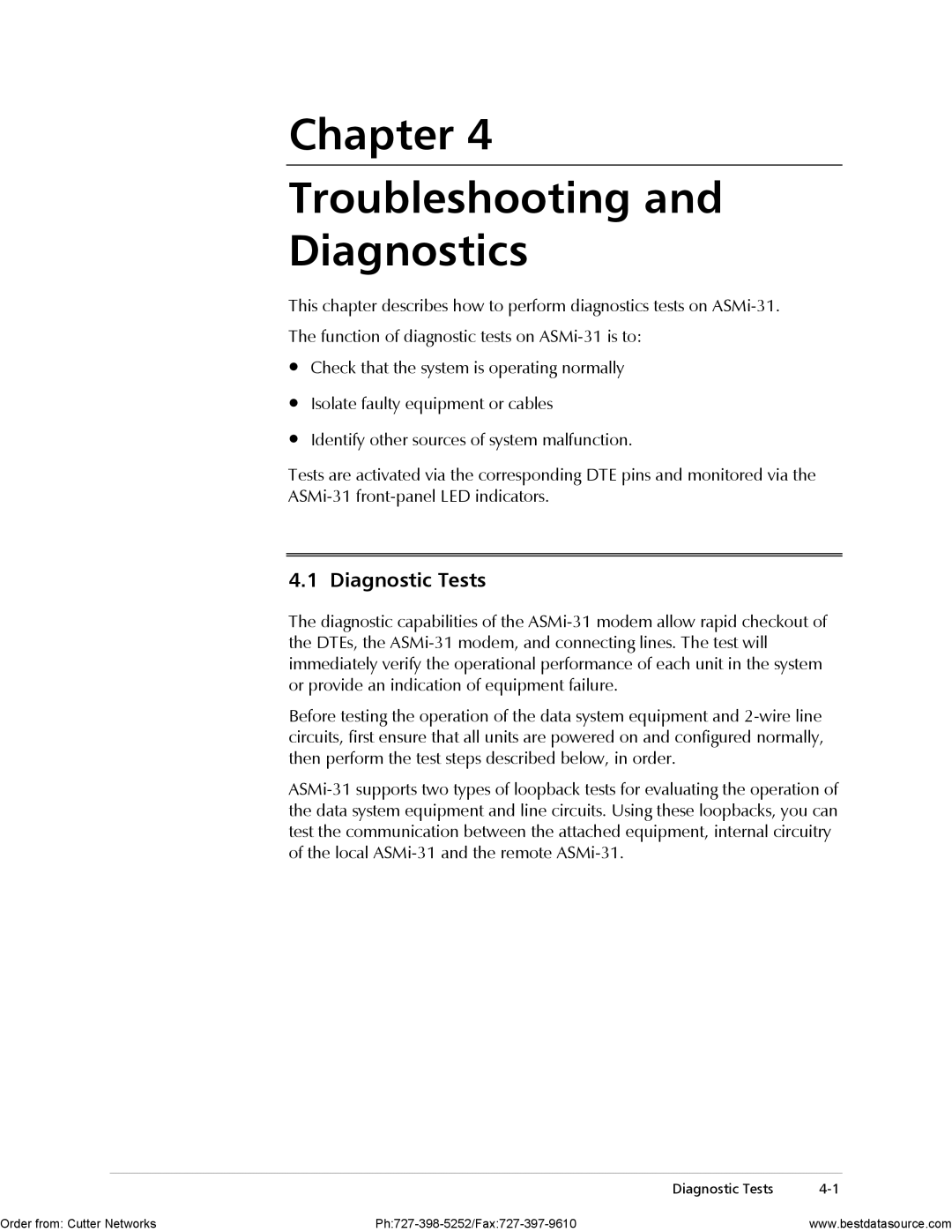 RAD Data comm ASMi-31 operation manual Chapter Troubleshooting and Diagnostics, Diagnostic Tests 