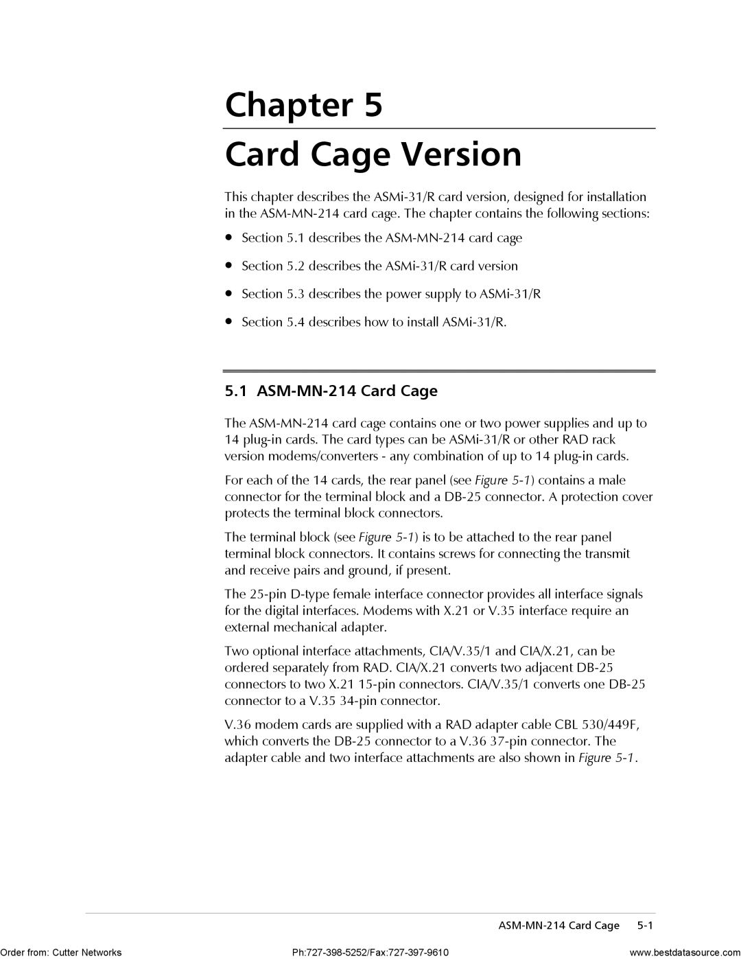 RAD Data comm ASMi-31 operation manual Chapter Card Cage Version, ASM-MN-214 Card Cage 