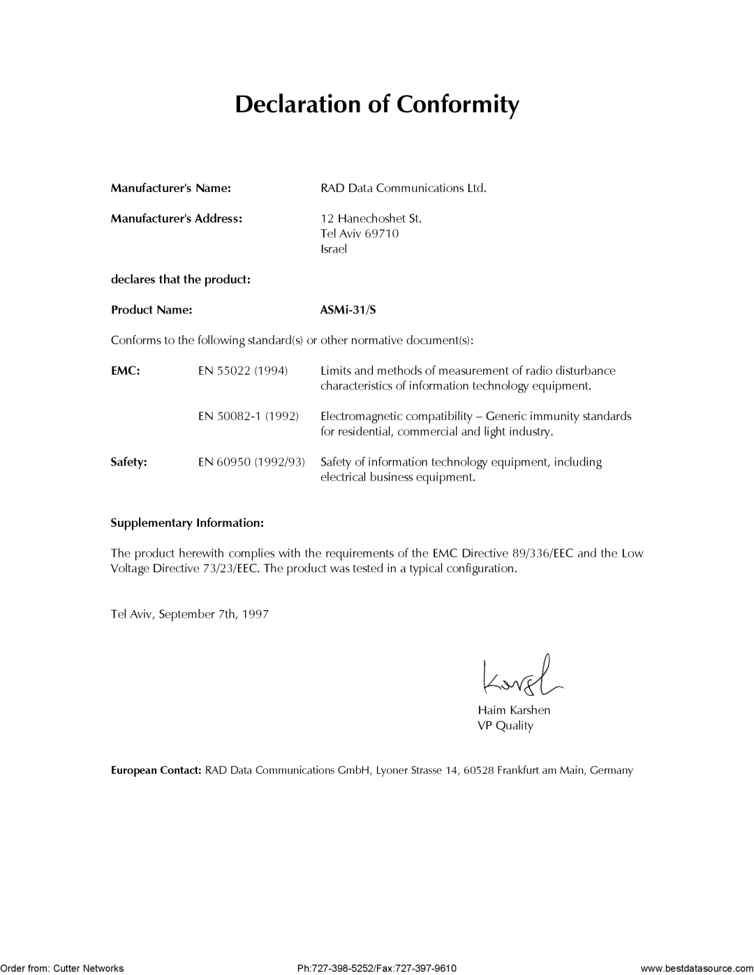 RAD Data comm ASMi-31 operation manual Safety, Supplementary Information 