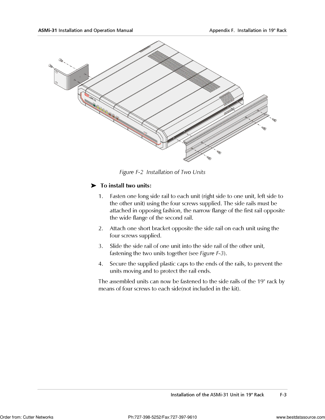 RAD Data comm ASMi-31 operation manual Figure F-2 Installation of Two Units, To install two units 