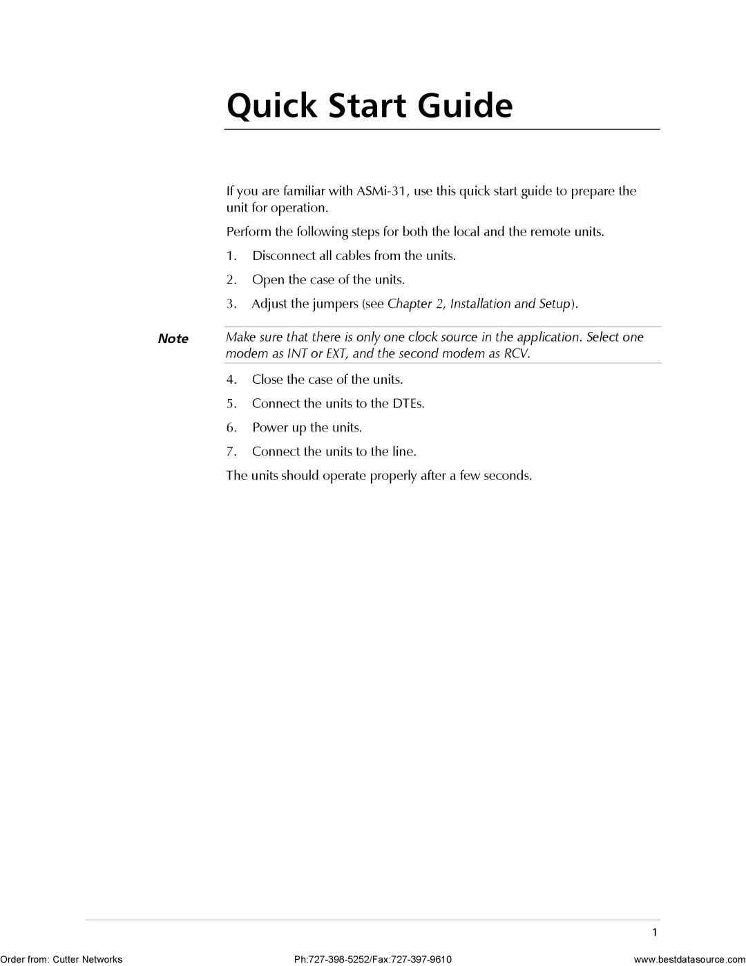 RAD Data comm ASMi-31 operation manual Quick Start Guide, Adjust the jumpers see , Installation and Setup 