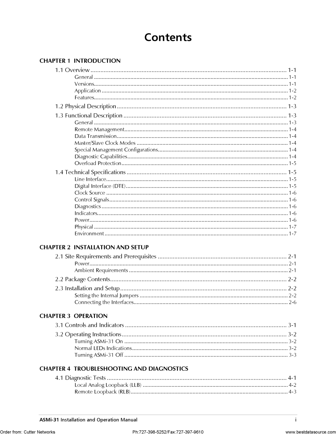 RAD Data comm ASMi-31 operation manual Contents 