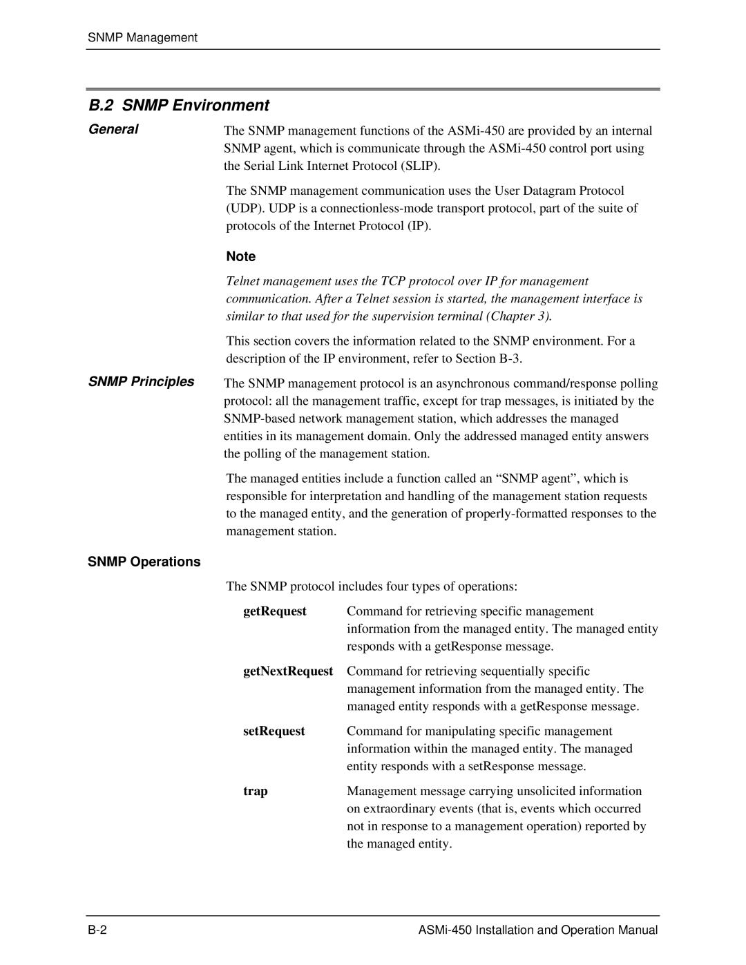 RAD Data comm ASMI-450 operation manual Snmp Environment, General Snmp Principles, Snmp Operations 