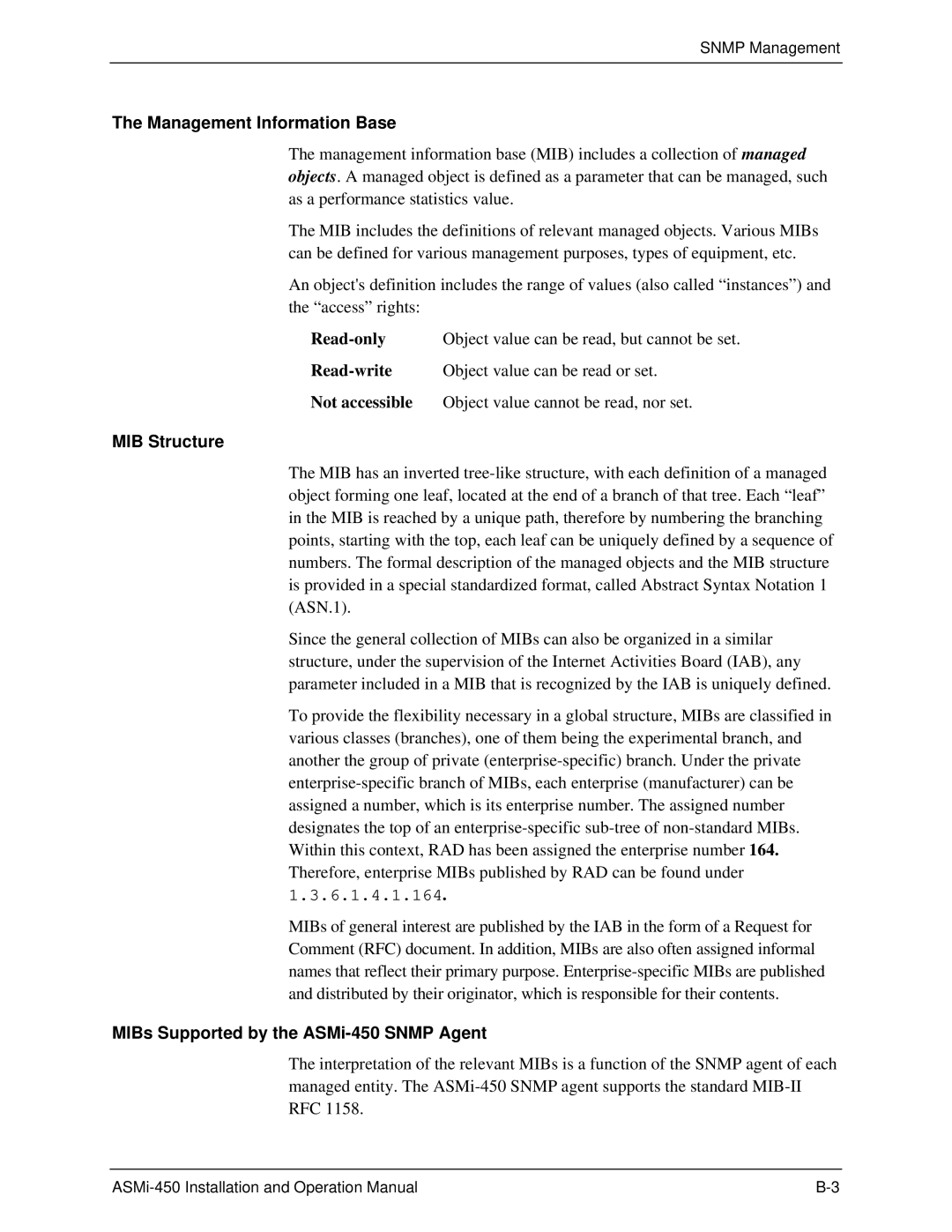 RAD Data comm ASMI-450 Management Information Base, MIB Structure, MIBs Supported by the ASMi-450 Snmp Agent 