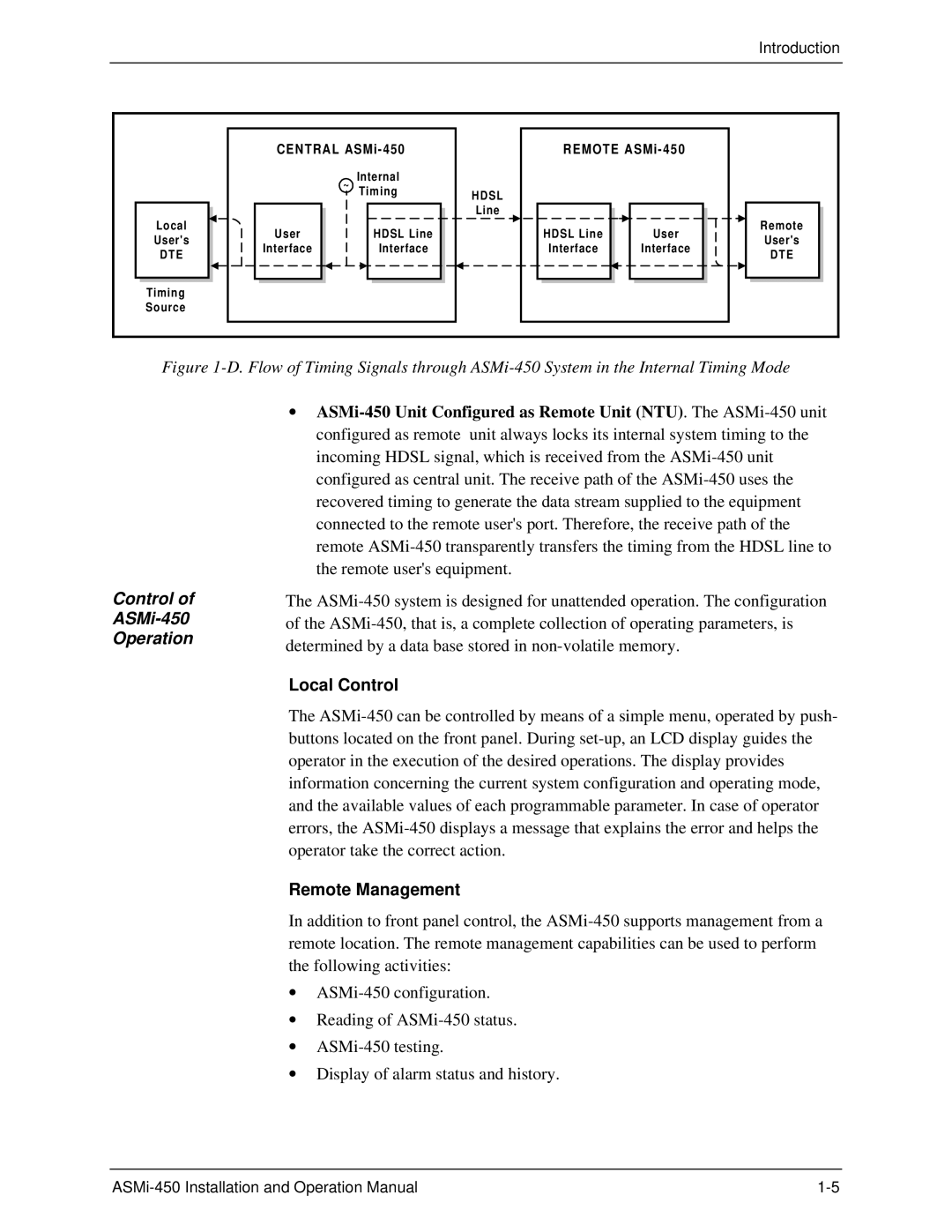 RAD Data comm ASMI-450 operation manual Control ASMi-450 Operation, Local Control, Remote Management 