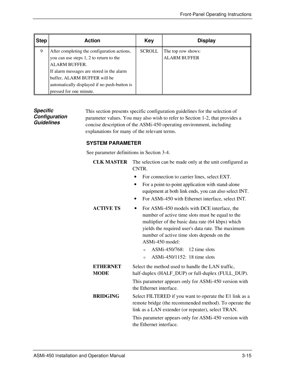 RAD Data comm ASMI-450 operation manual Specific Configuration Guidelines, Alarm Buffer 