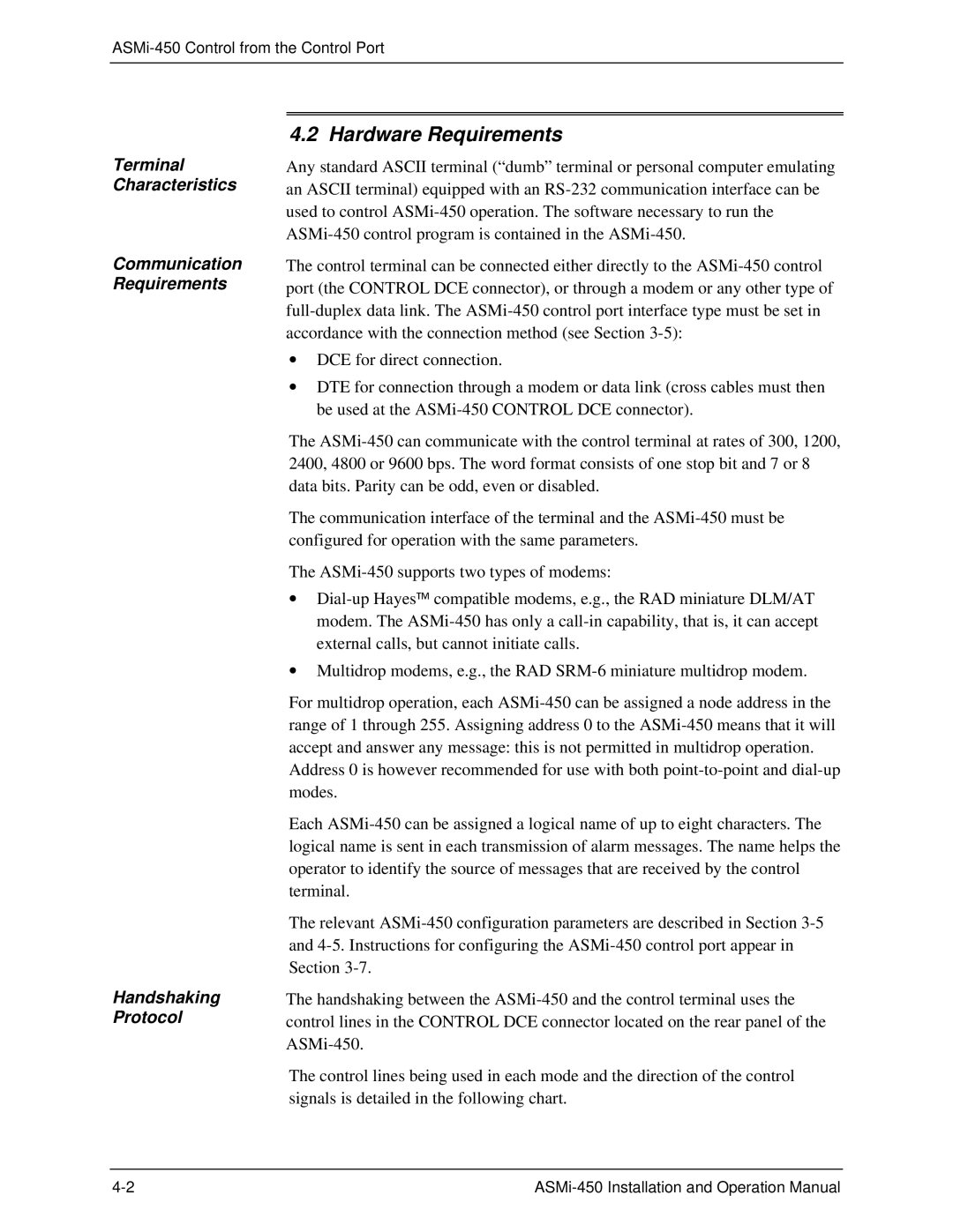 RAD Data comm ASMI-450 operation manual Hardware Requirements 