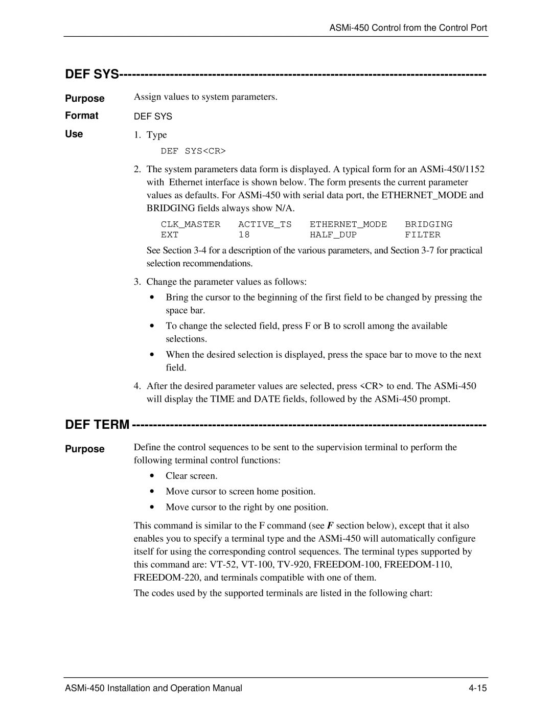 RAD Data comm ASMI-450 operation manual Def Sys, DEF Term 