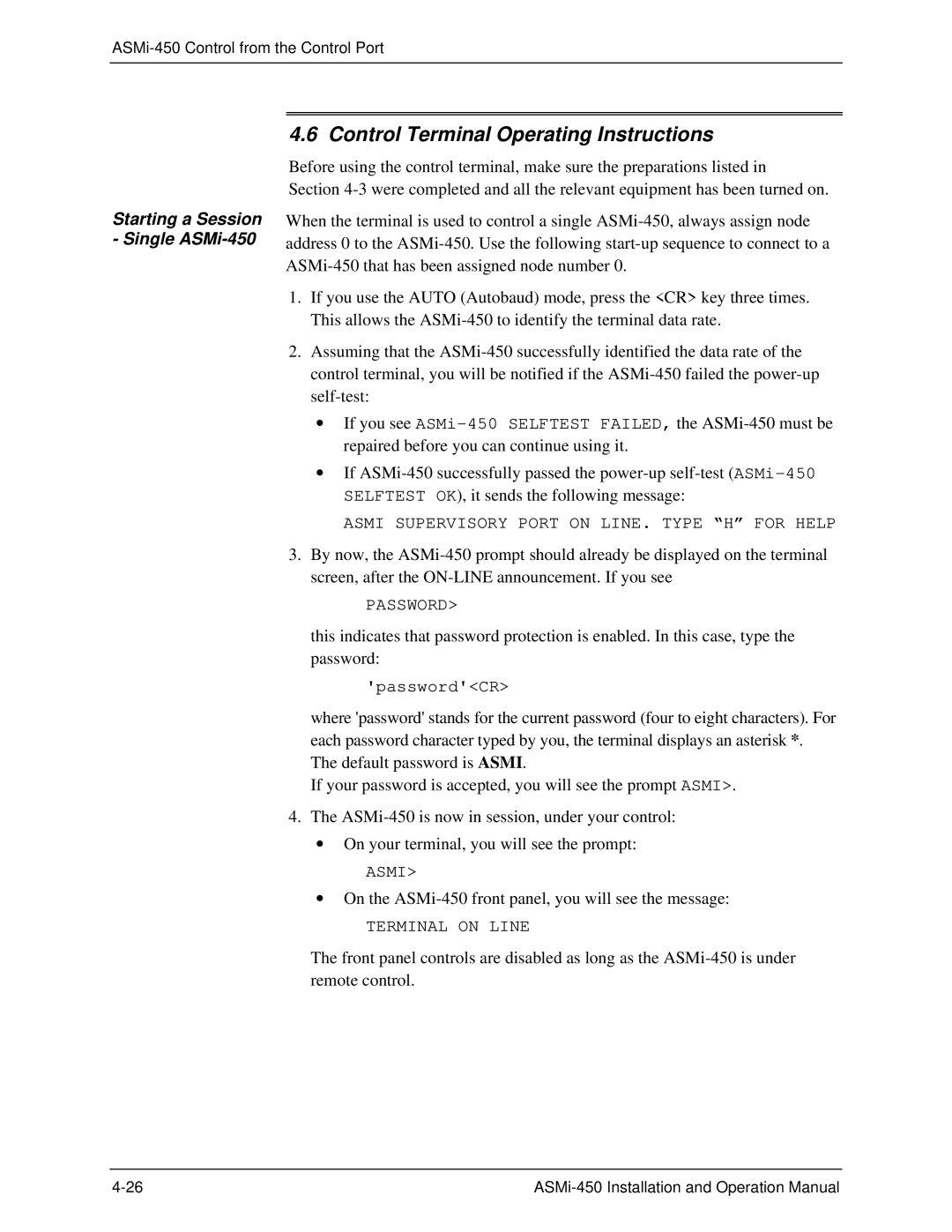 RAD Data comm ASMI-450 operation manual Starting a Session Single ASMi-450 