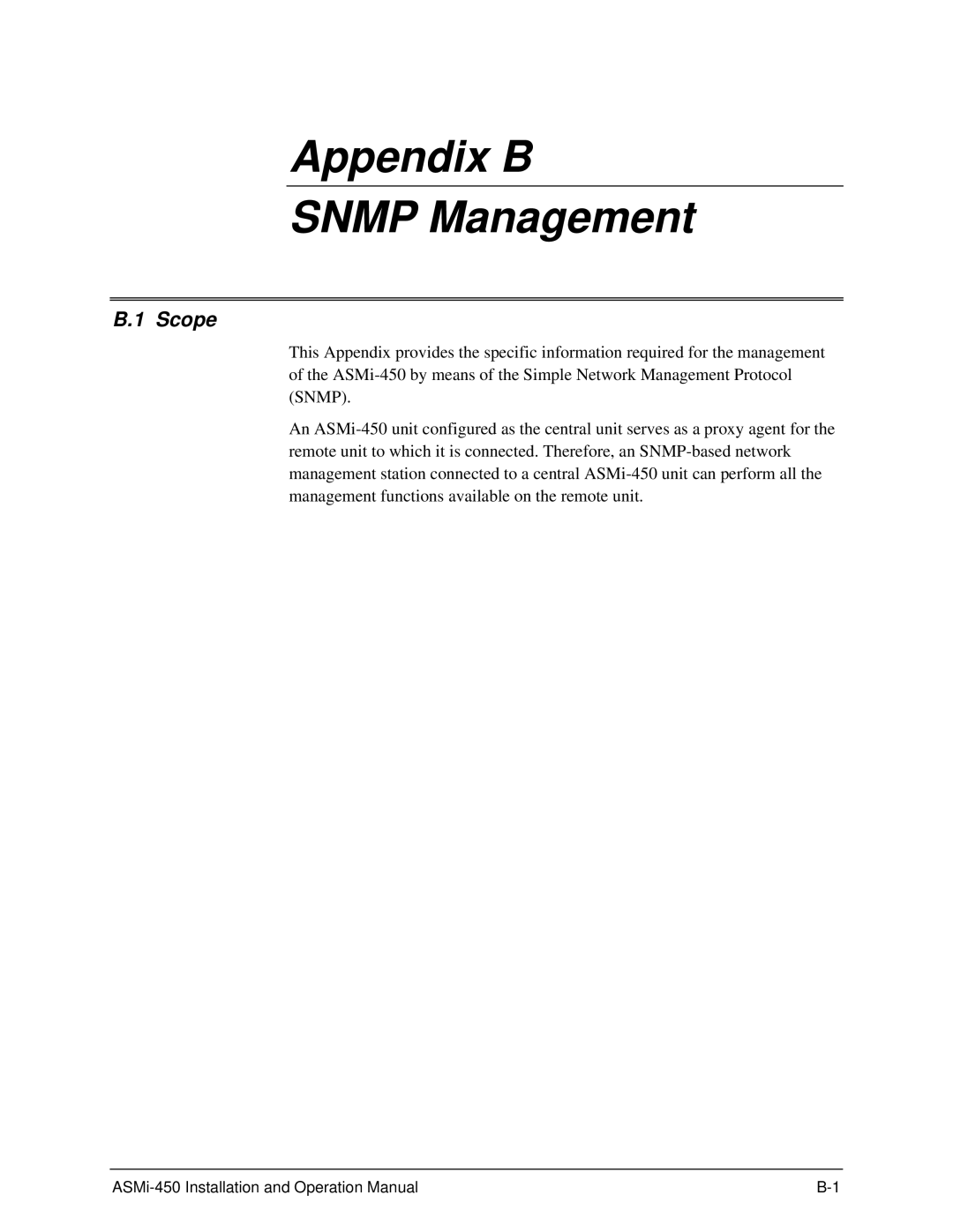 RAD Data comm ASMI-450 operation manual Appendix B SNMP Management, B.1 Scope 