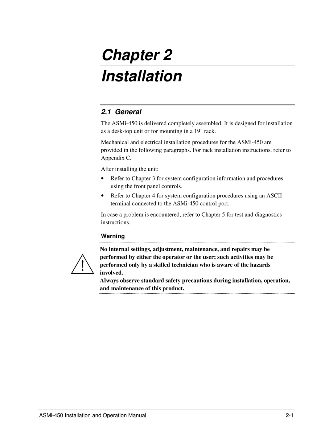 RAD Data comm ASMI-450 operation manual Chapter Installation, General 