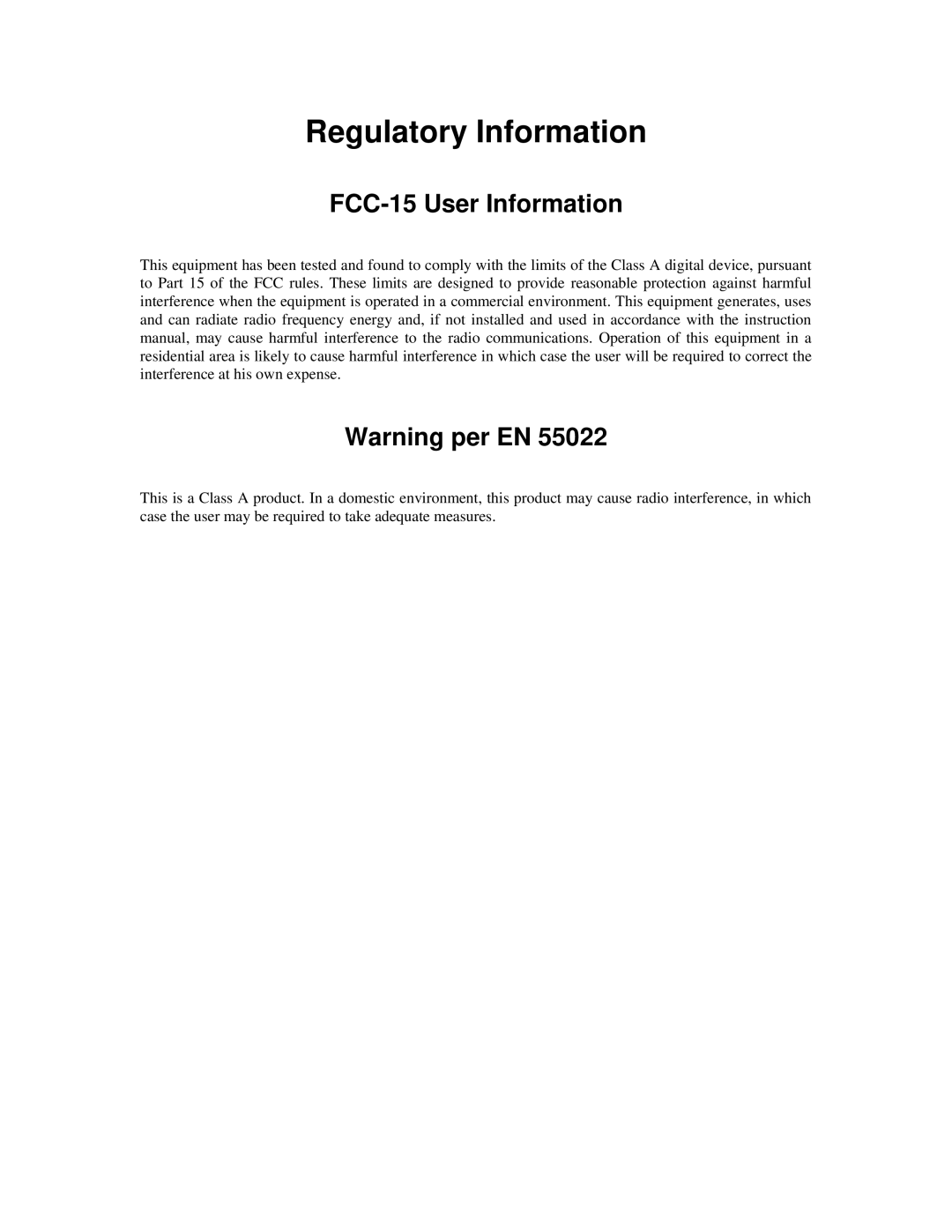 RAD Data comm ASMI-450 operation manual Regulatory Information, FCC-15 User Information, Warning per EN 