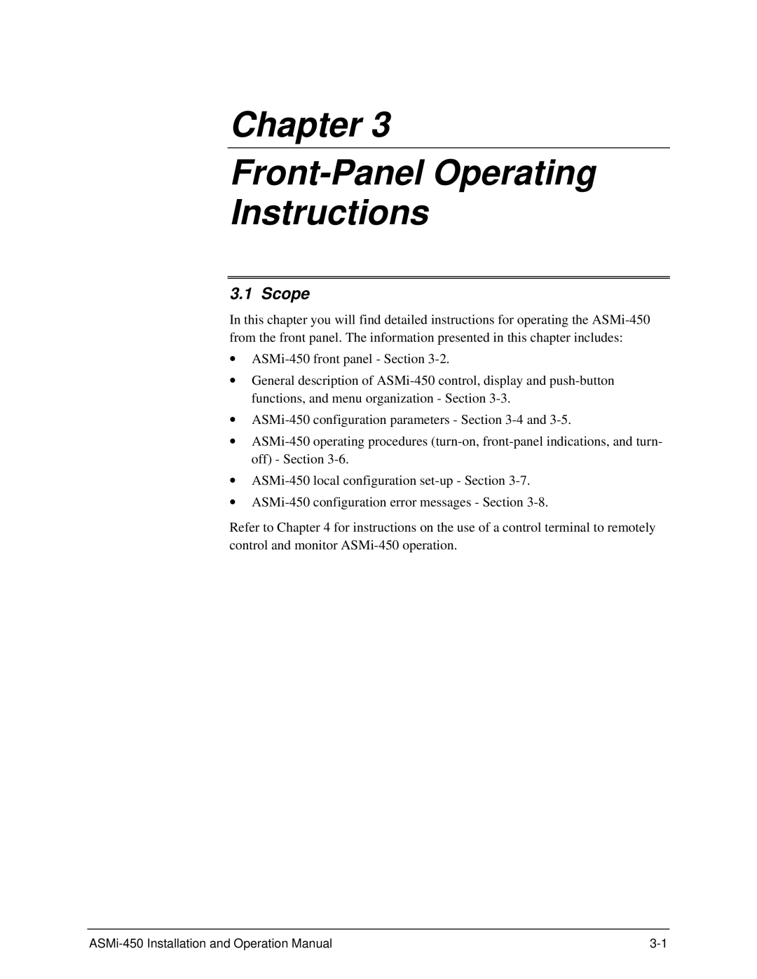 RAD Data comm ASMI-450 operation manual Chapter Front-Panel Operating Instructions, Scope 
