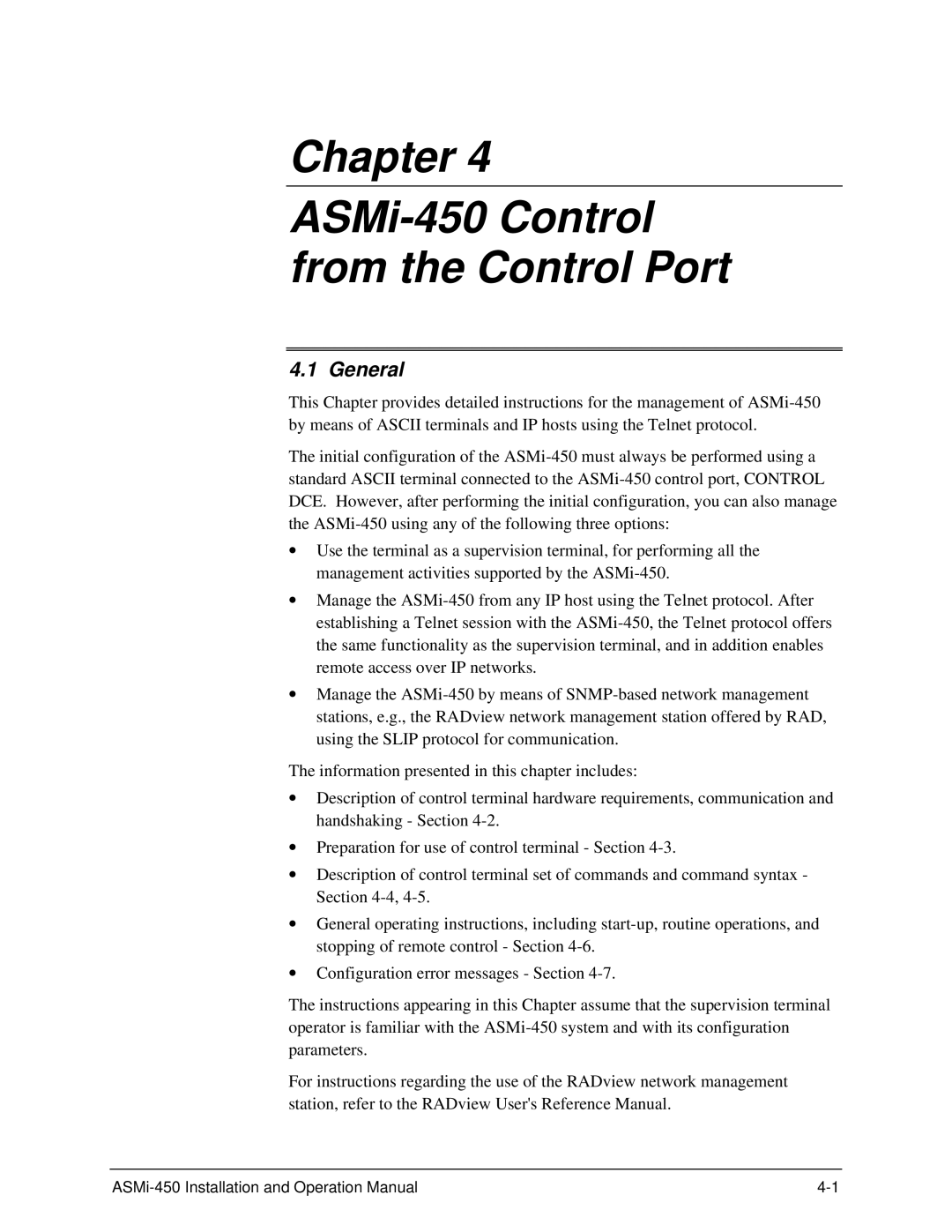 RAD Data comm ASMI-450 operation manual Chapter ASMi-450 Control from the Control Port, General 