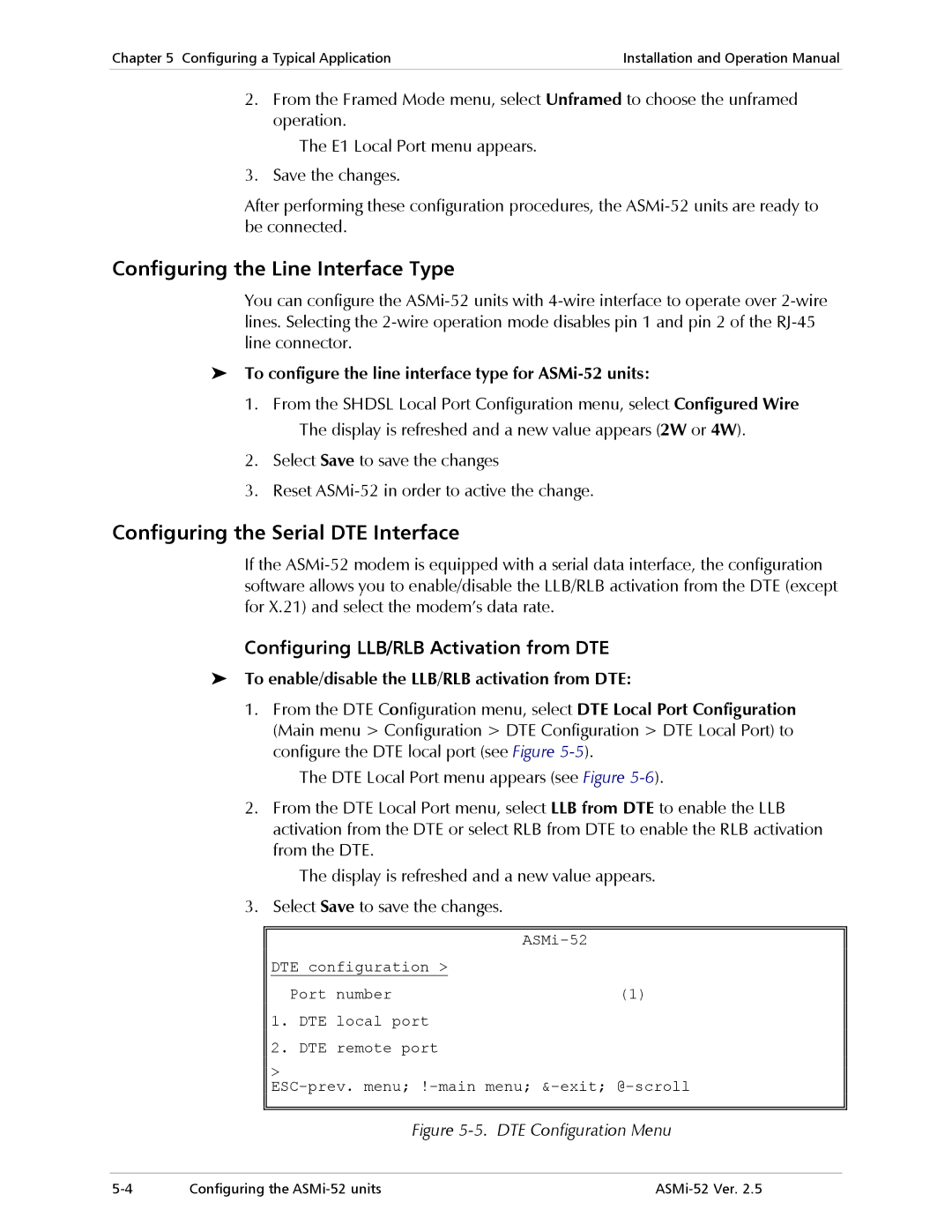 RAD Data comm ASMi-52 manual Configuring the Line Interface Type, Configuring the Serial DTE Interface 