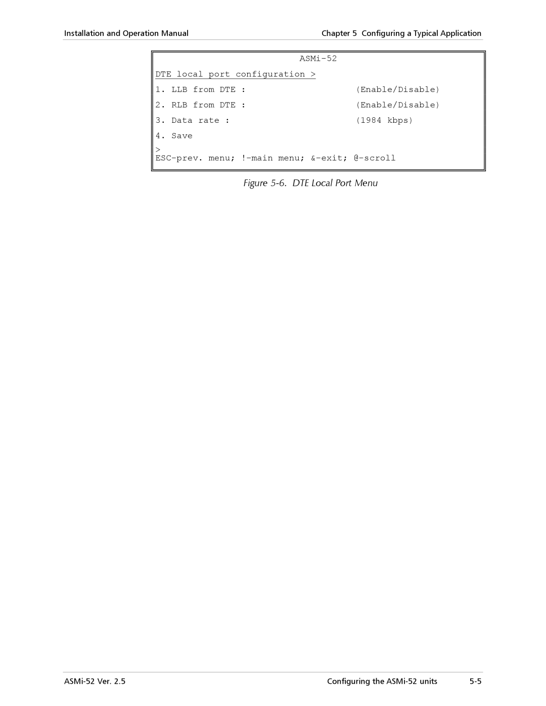 RAD Data comm ASMi-52 manual DTE Local Port Menu 